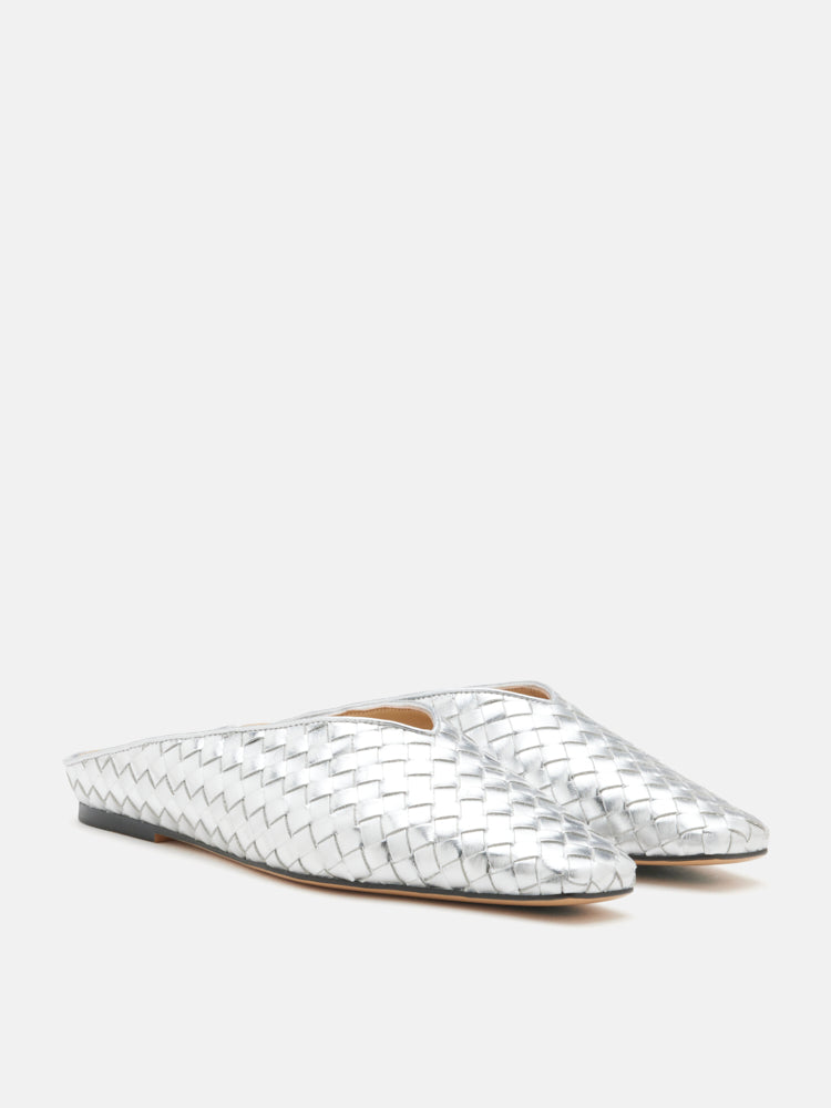 PAZZION, Adamo Woven Square Toe Mules, Silver
