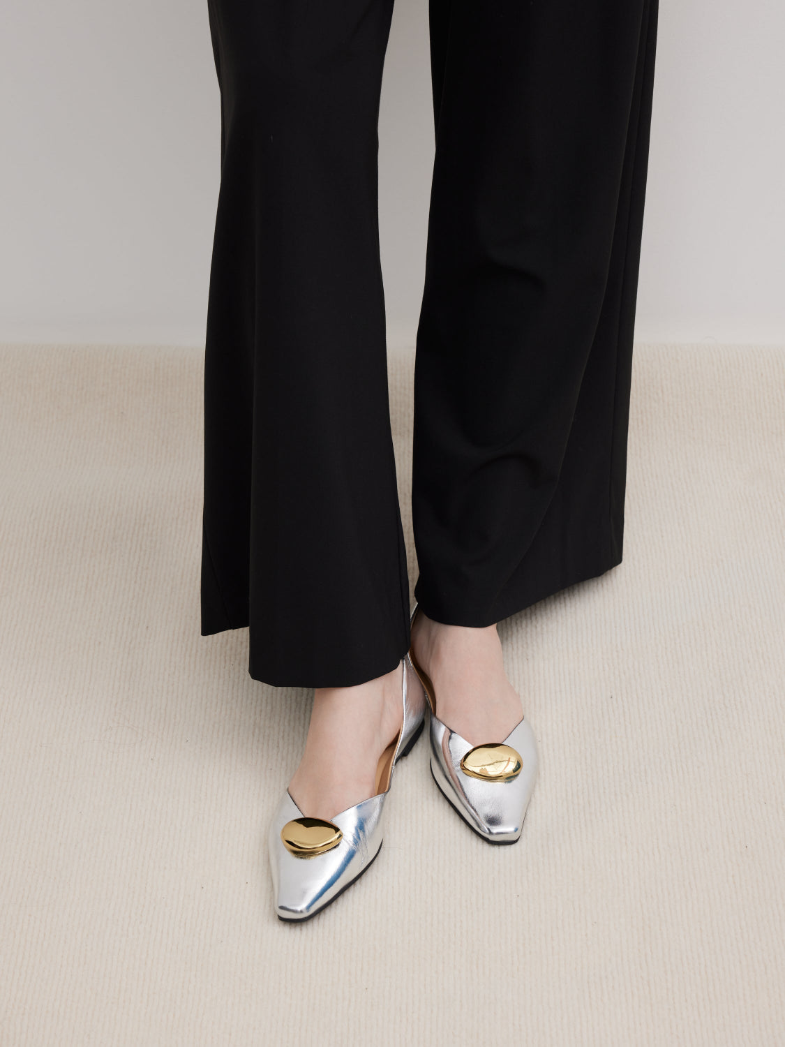PAZZION, Adelaide Pointed Toe Leather Flats, Silver