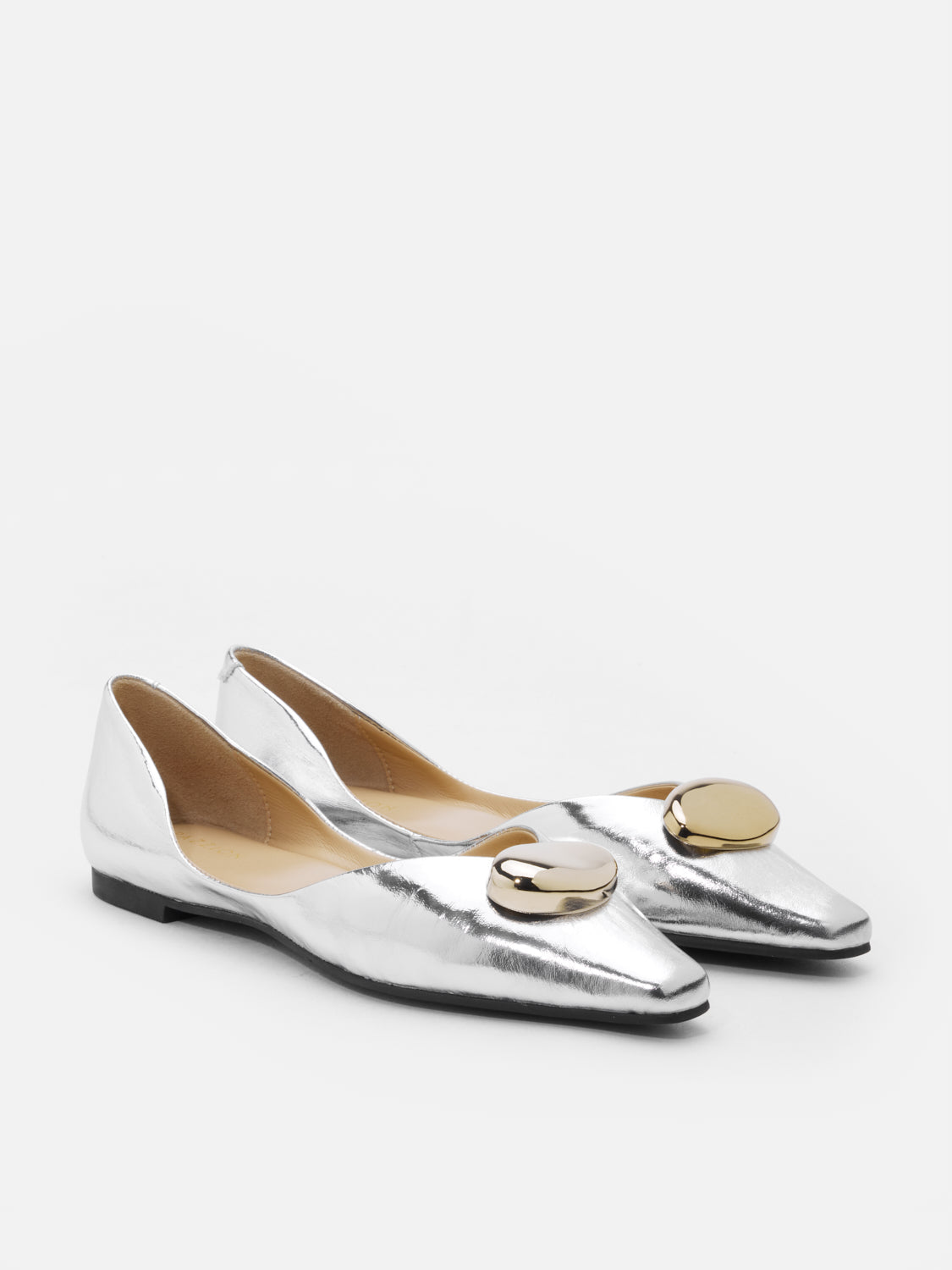 PAZZION, Adelaide Pointed Toe Leather Flats, Silver