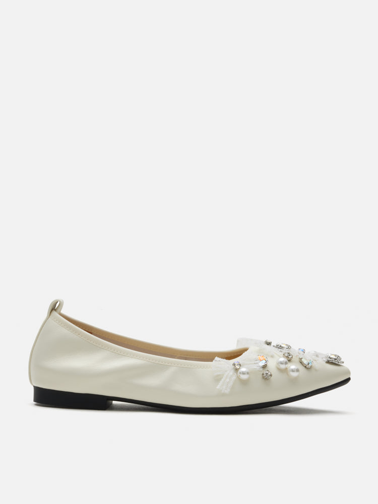 PAZZION, Alasdair Embellished Pointed Toe Flats, Beige