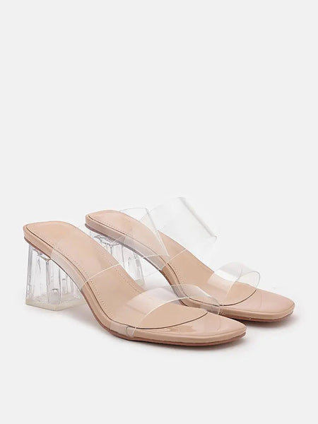 Alexandra Neutral Clear Strap Heels PAZZION