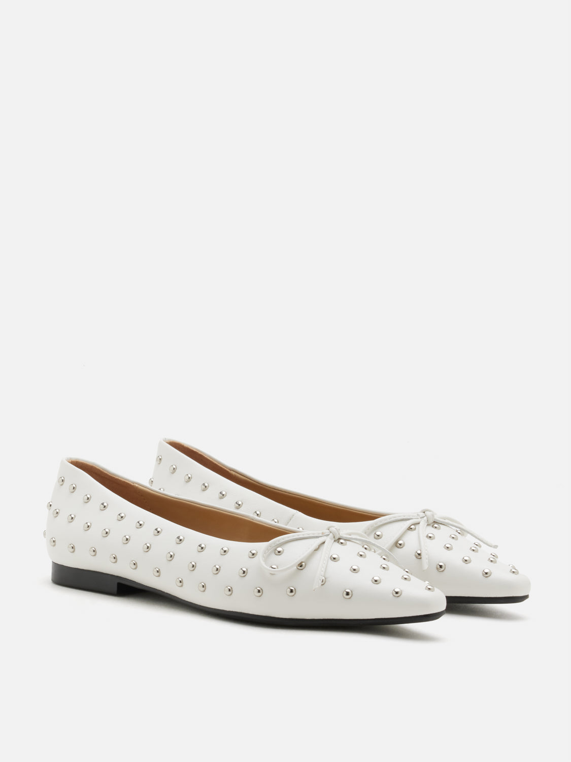 PAZZION, Aliviene Polka Dot Studded Leather Bow Flats, Beige