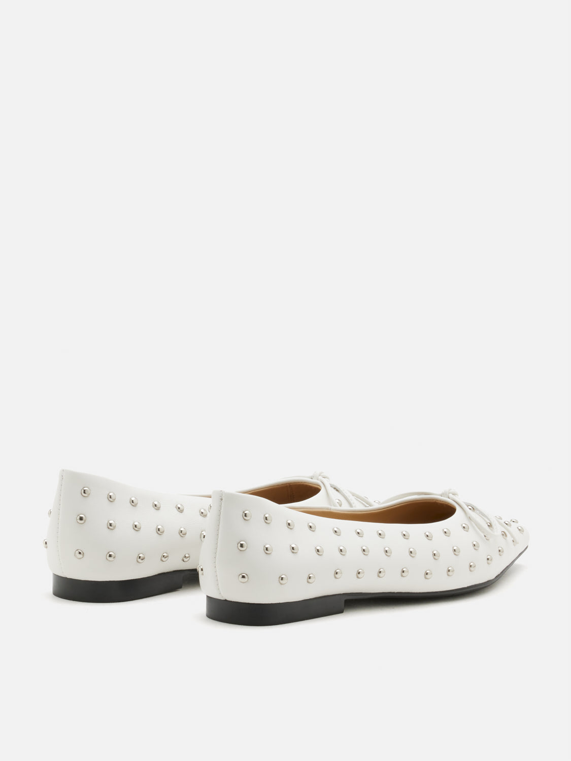 PAZZION, Aliviene Polka Dot Studded Leather Bow Flats, Beige