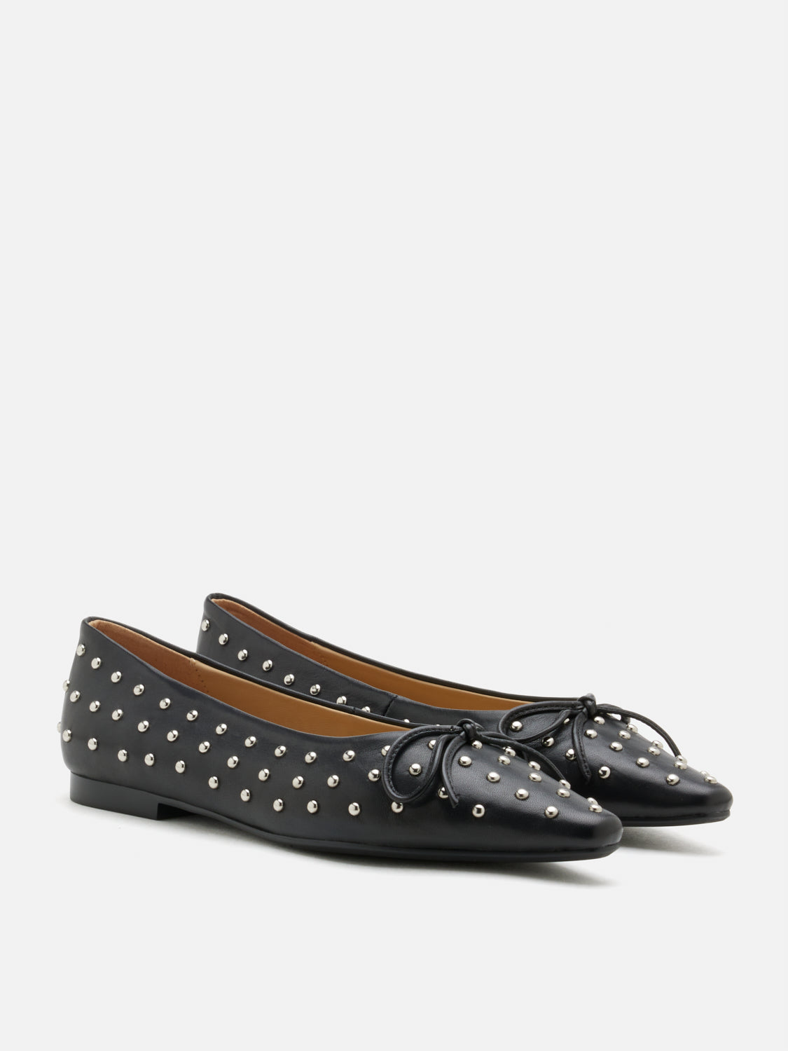 PAZZION, Aliviene Polka Dot Studded Leather Bow Flats, Black