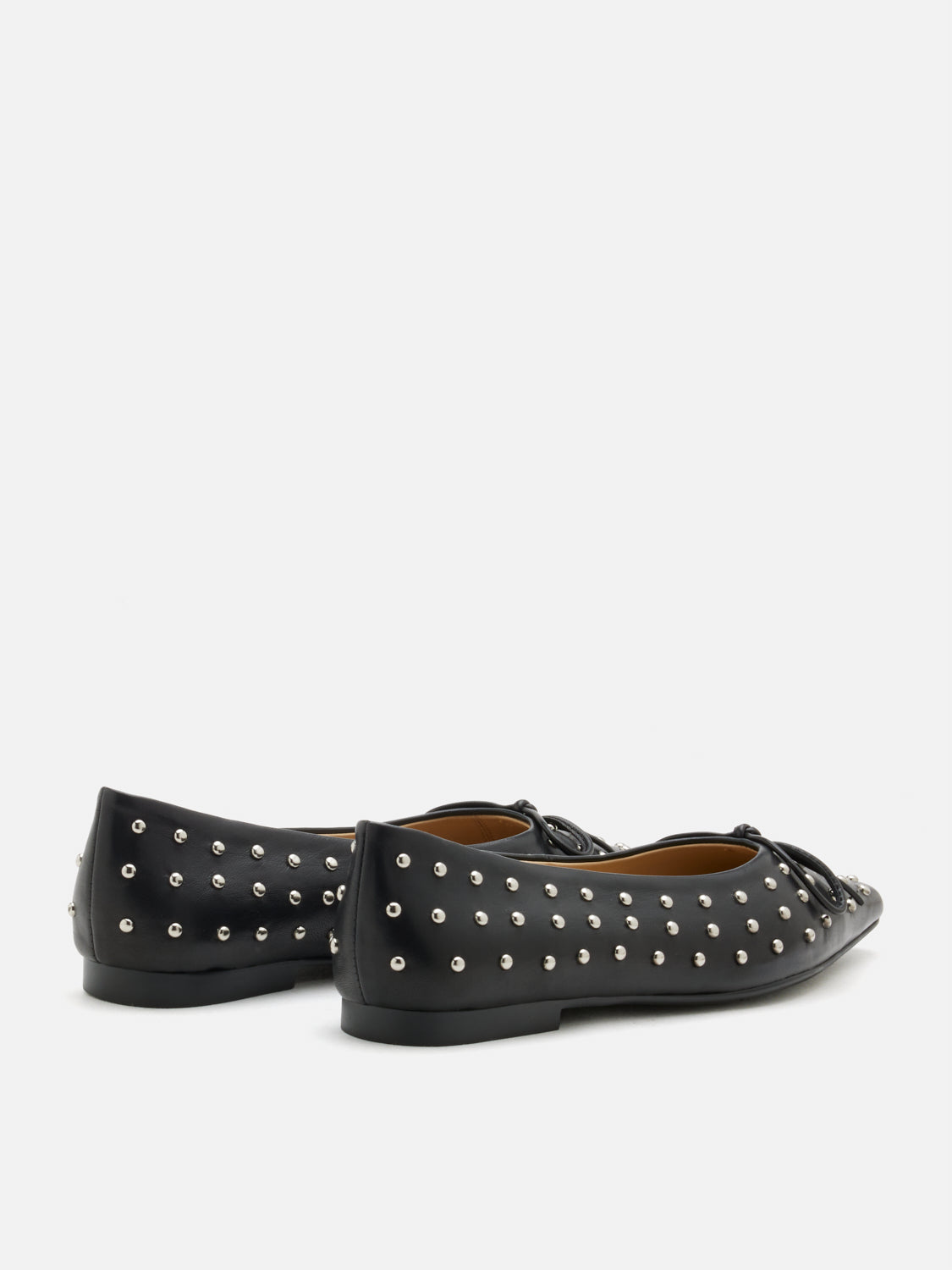 PAZZION, Aliviene Polka Dot Studded Leather Bow Flats, Black