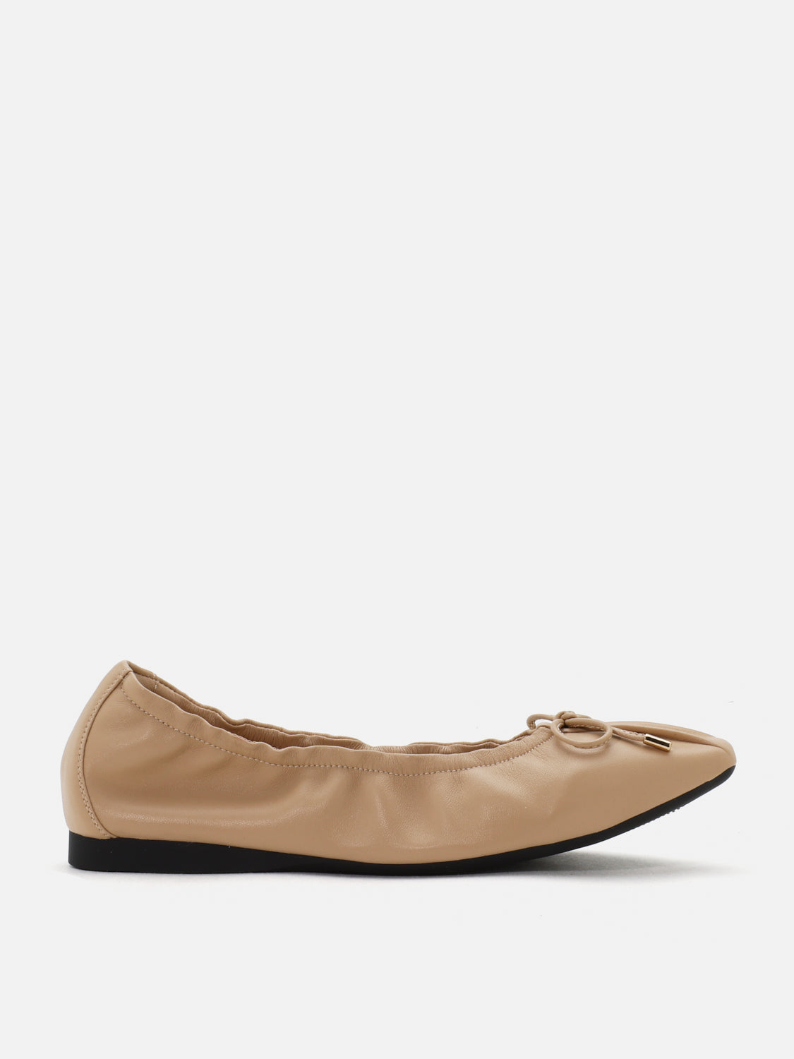 PAZZION, Amara Ruched Bow Leather Flats, Almond
