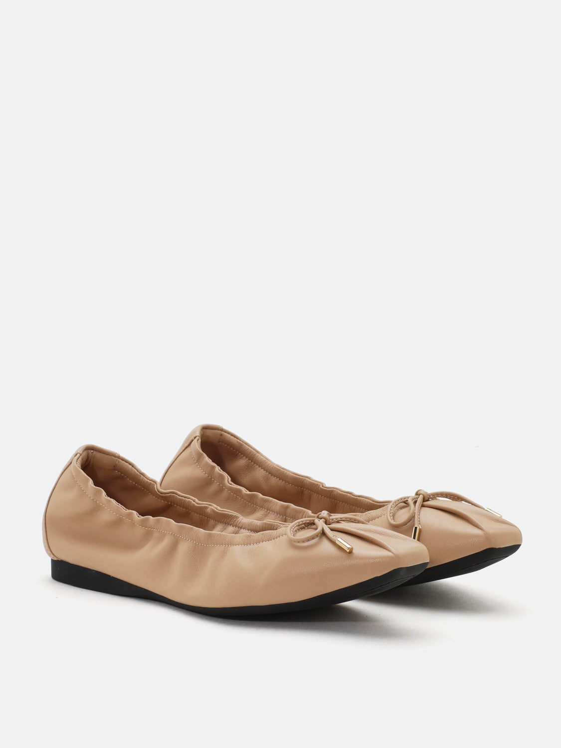 PAZZION, Amara Ruched Bow Leather Flats, Almond