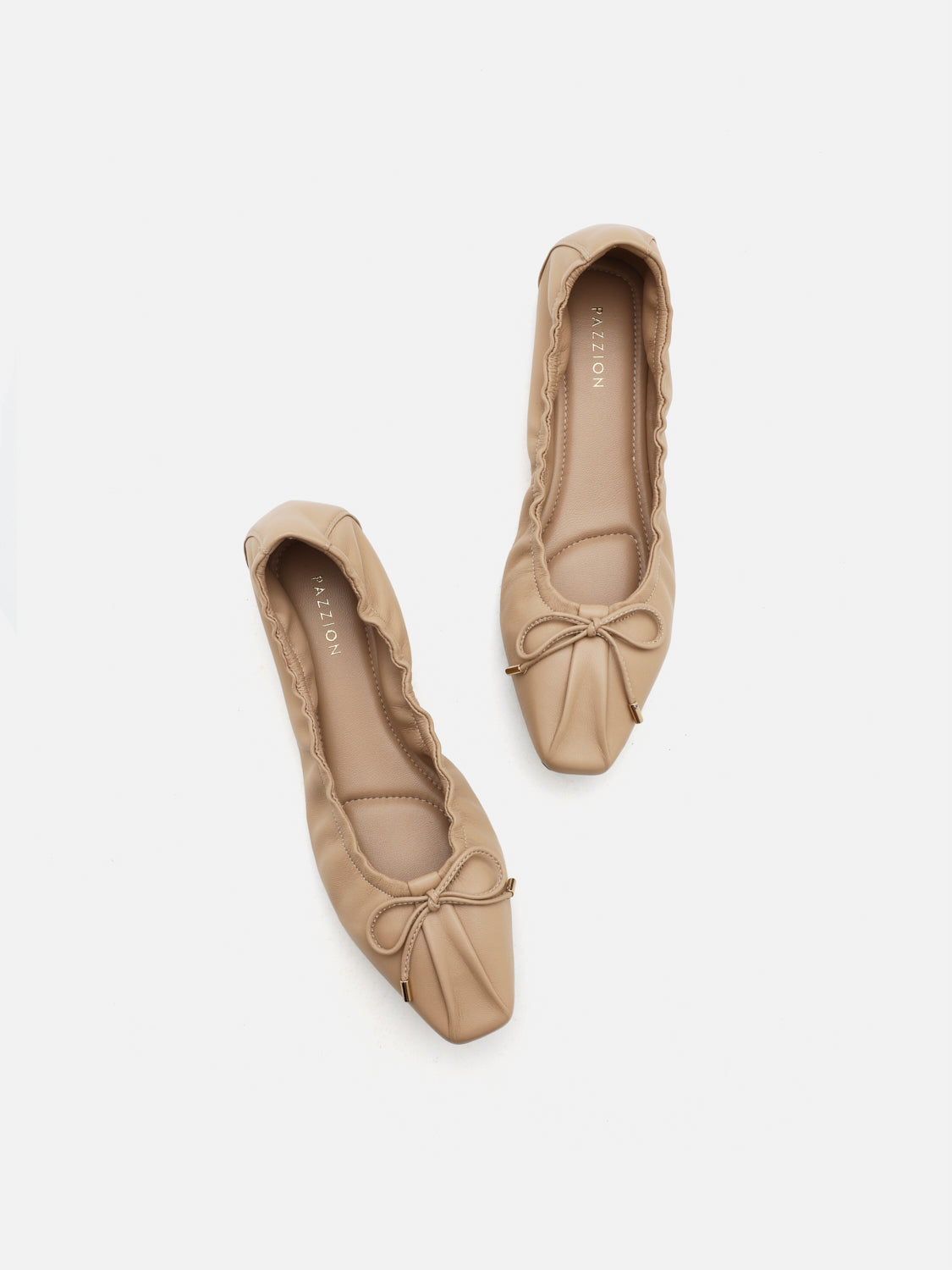 PAZZION, Amara Ruched Bow Leather Flats, Almond