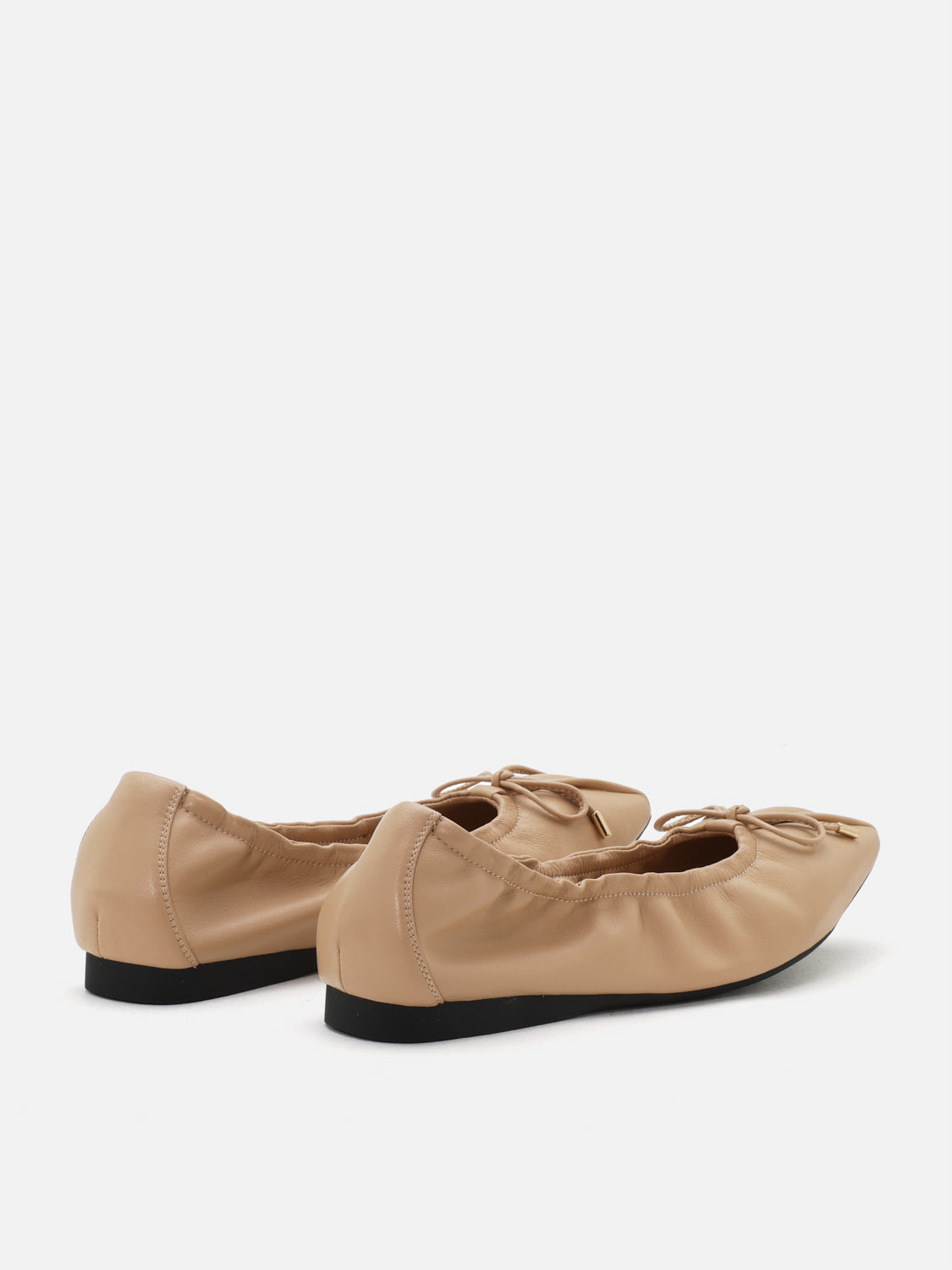 PAZZION, Amara Ruched Bow Leather Flats, Almond