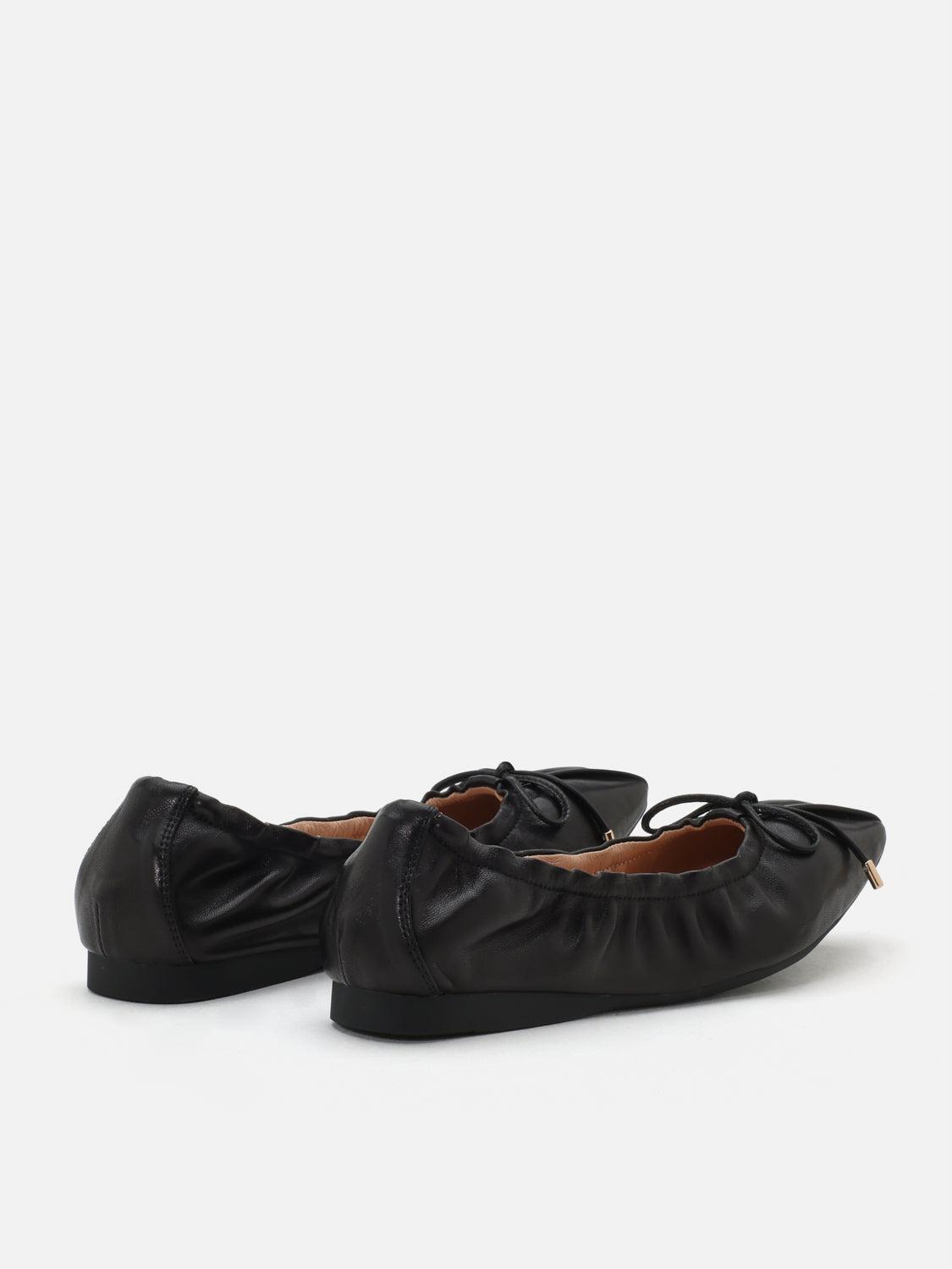 PAZZION, Amara Ruched Bow Leather Flats, Black