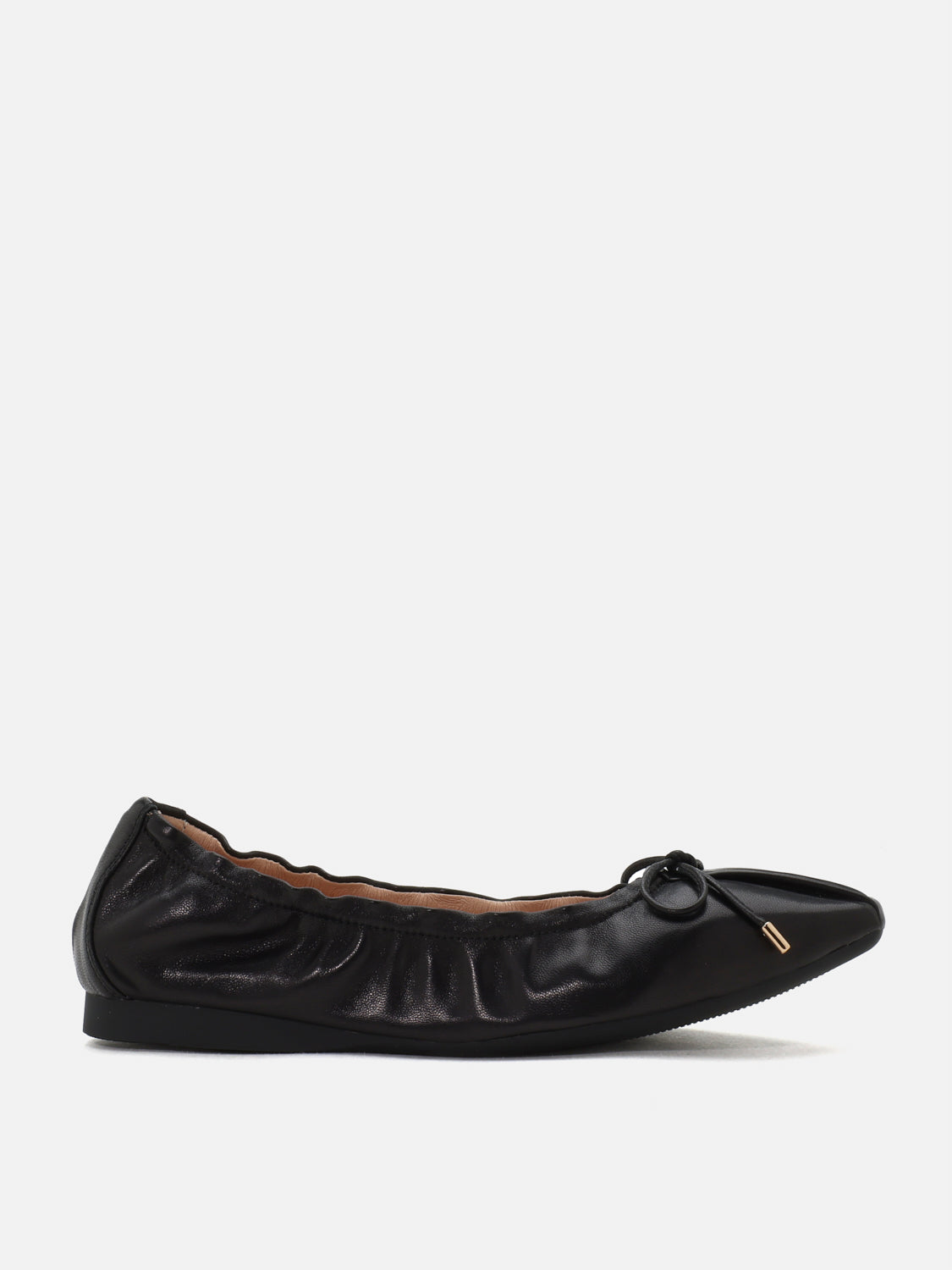 PAZZION, Amara Ruched Bow Leather Flats, Black