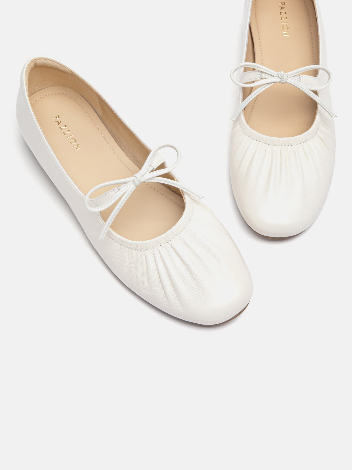 PAZZION, Angelica Bow Leather Mary Janes, Beige