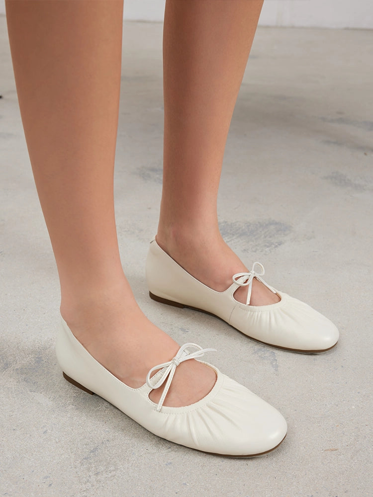 PAZZION, Angelica Bow Leather Mary Janes, Beige