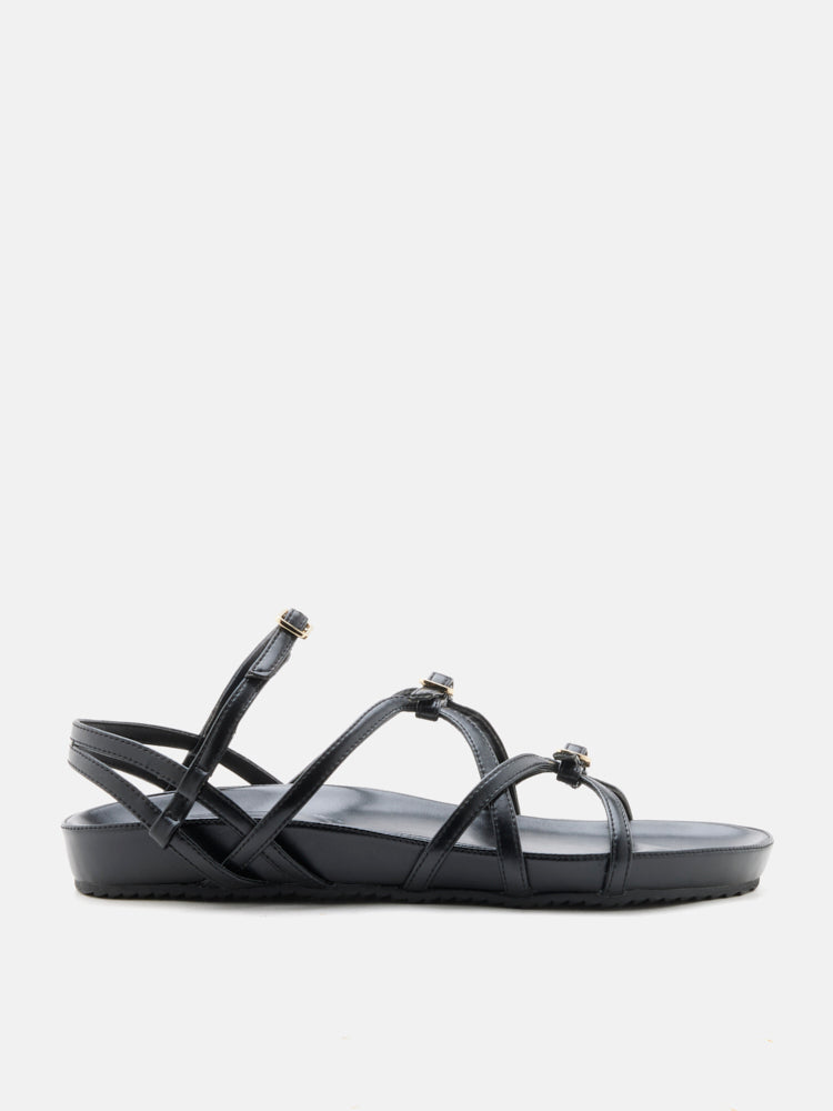 PAZZION, Anica Metallic Cross-Strap Comfort Sandals, Black