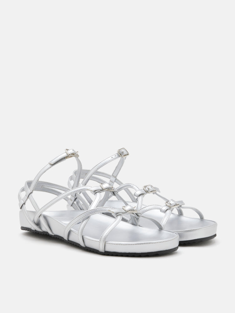 PAZZION, Anica Metallic Cross-Strap Comfort Sandals, Silver