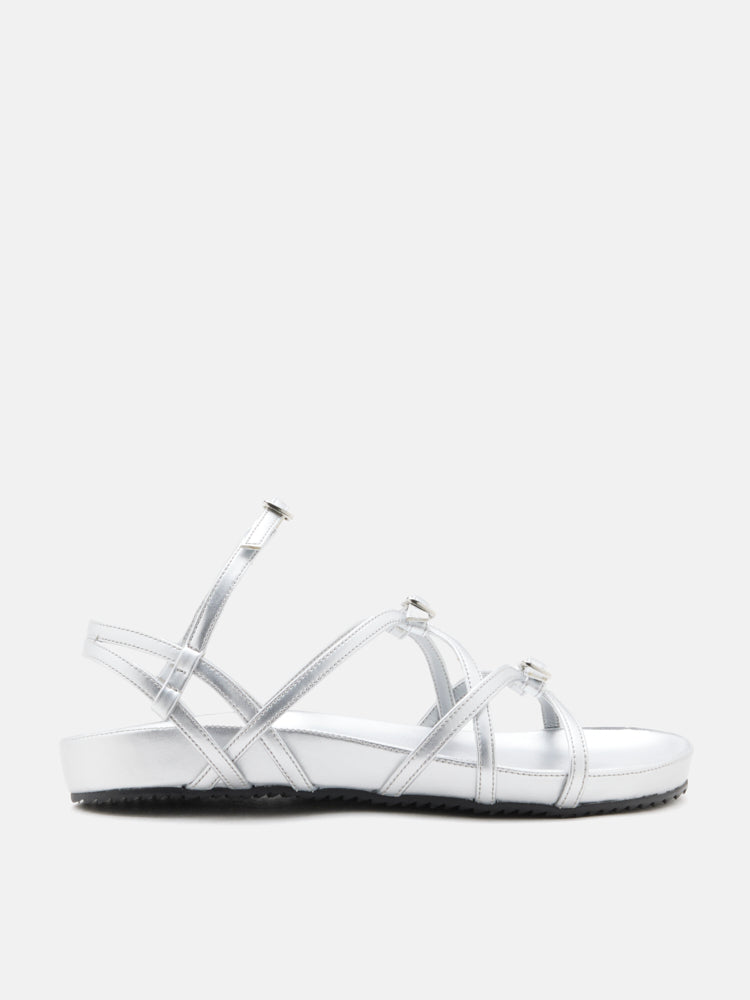 PAZZION, Anica Metallic Cross-Strap Comfort Sandals, Silver