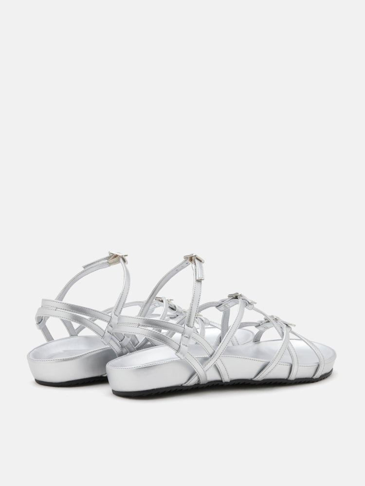 PAZZION, Anica Metallic Cross-Strap Comfort Sandals, Silver