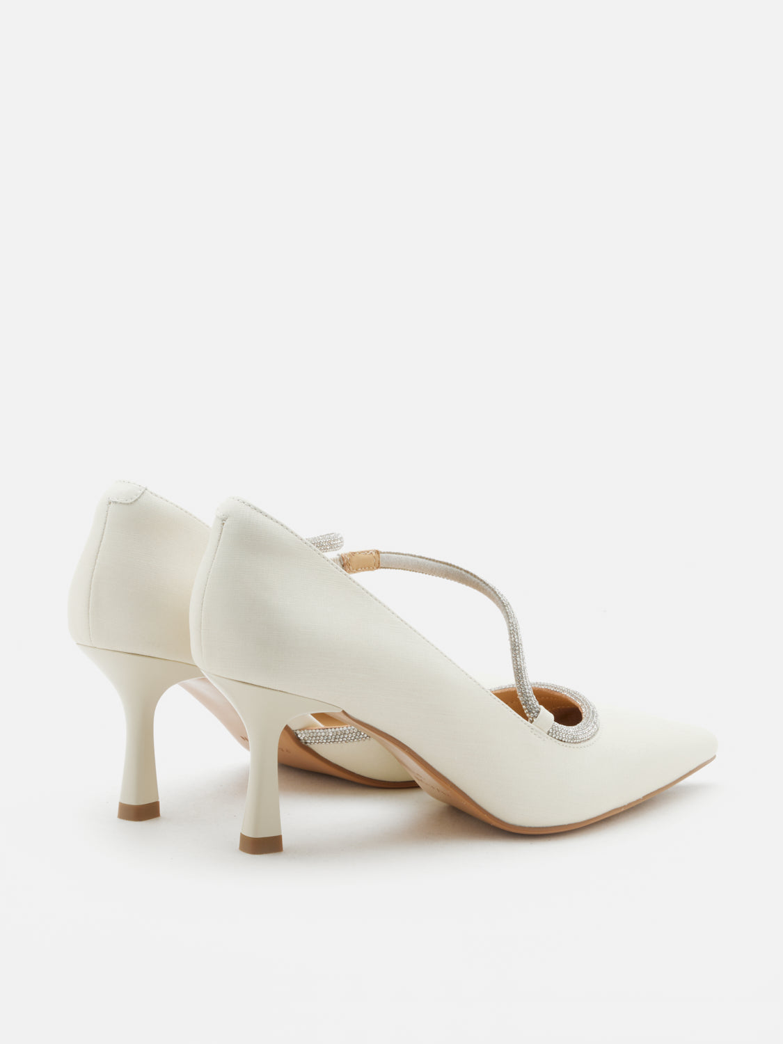 PAZZION, Arabella Crystal Embellished Leather Heels - Beige, Beige