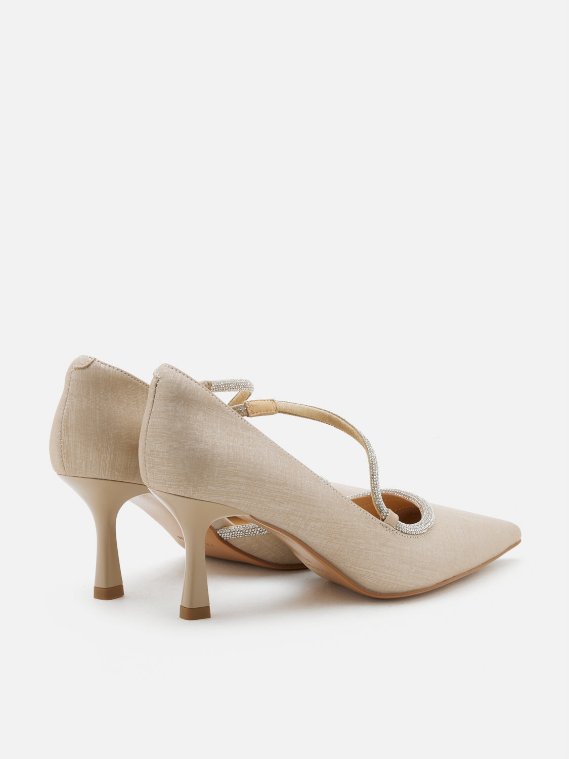 PAZZION, Arabella Crystal Embellished Leather Heels - Champagne, Champagne