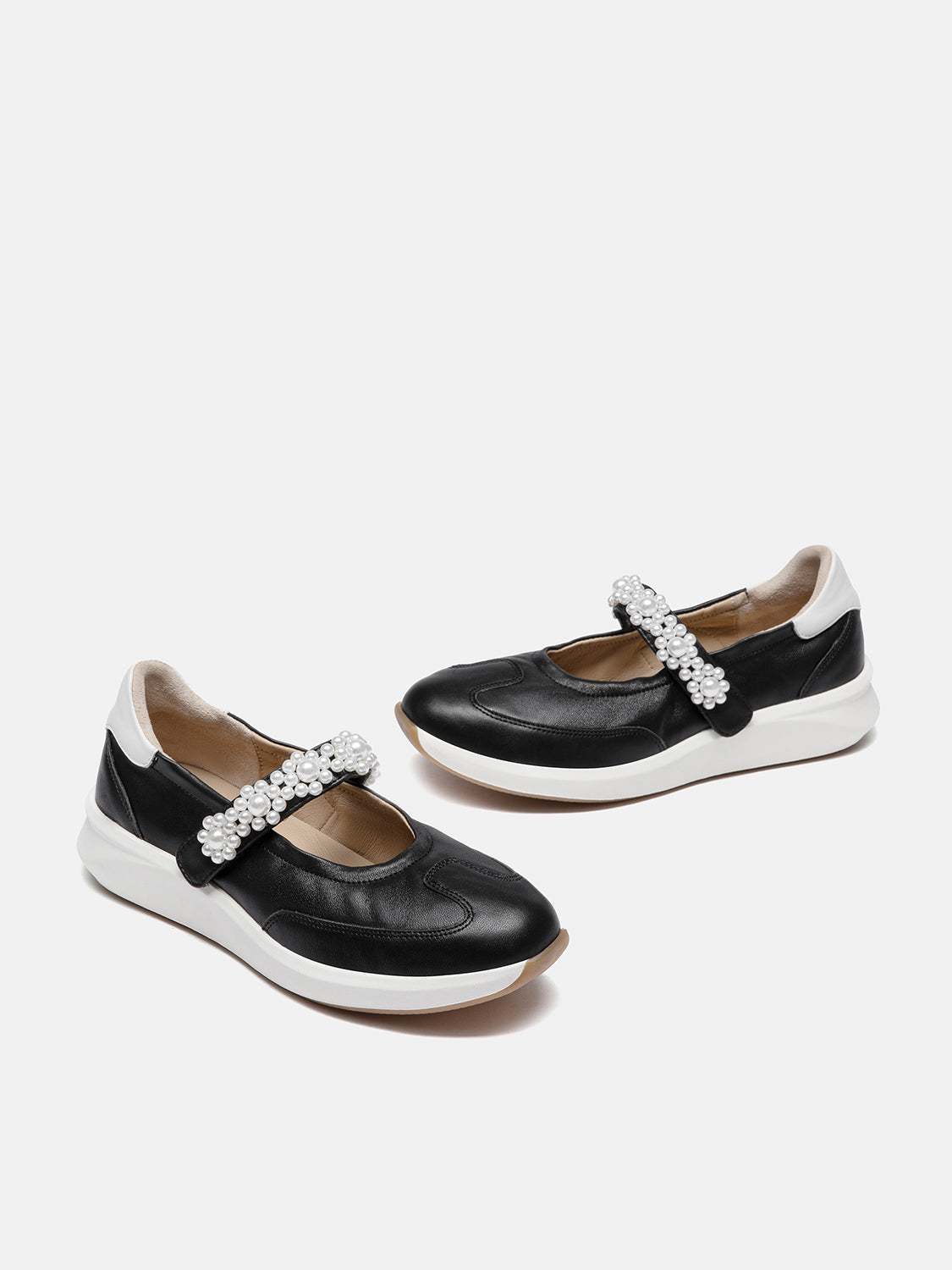 PAZZION, Arlise Pearl Embellished Leather Mary Janes, Black