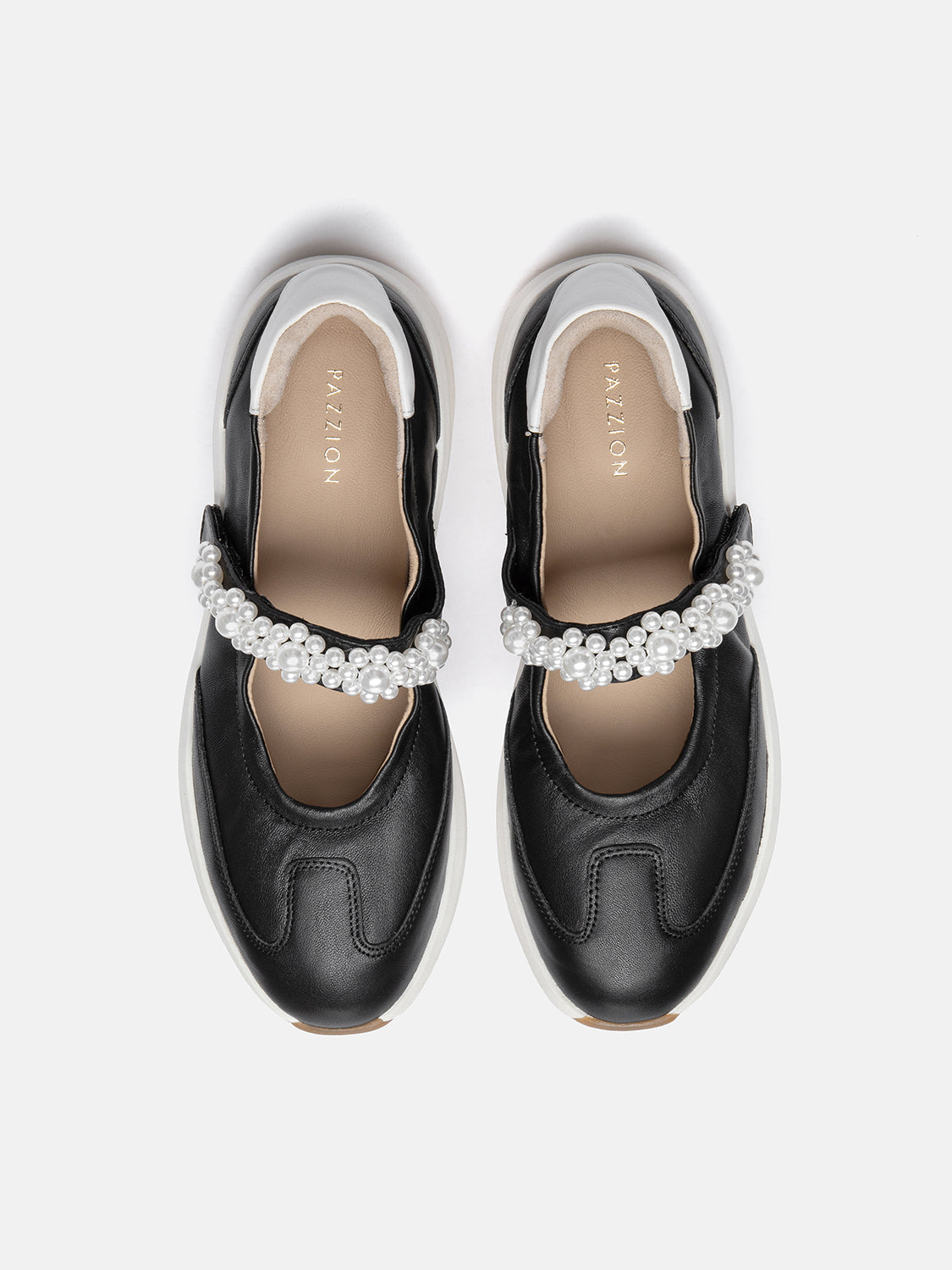 PAZZION, Arlise Pearl Embellished Leather Mary Janes, Black