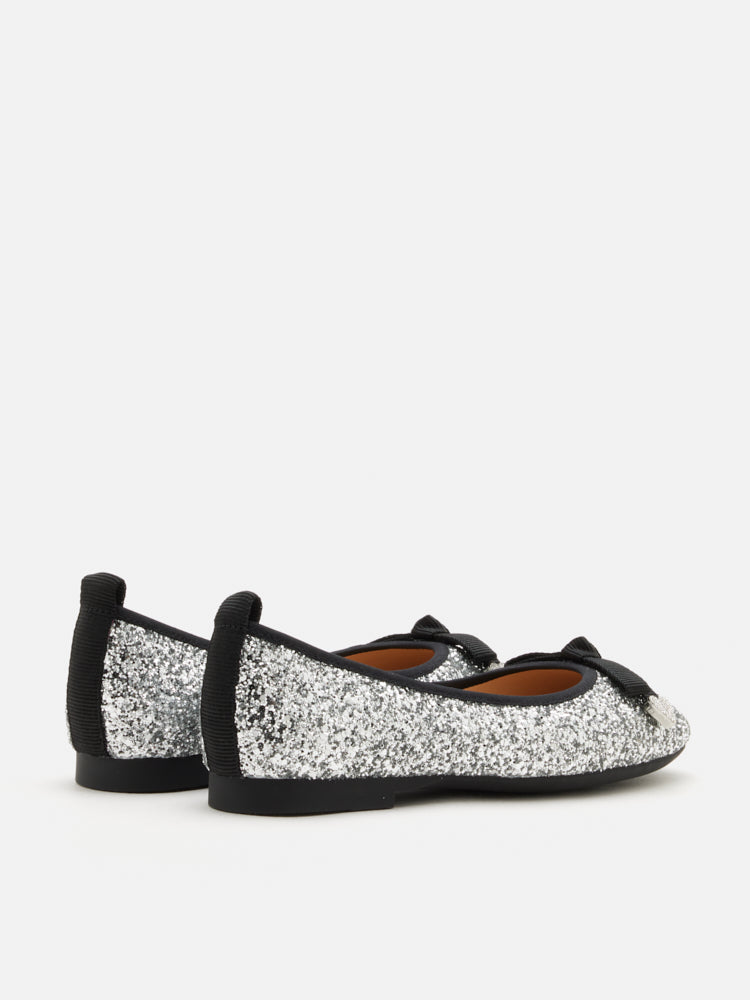 PAZZION, Astoria Glitter Bow Flats, Silver