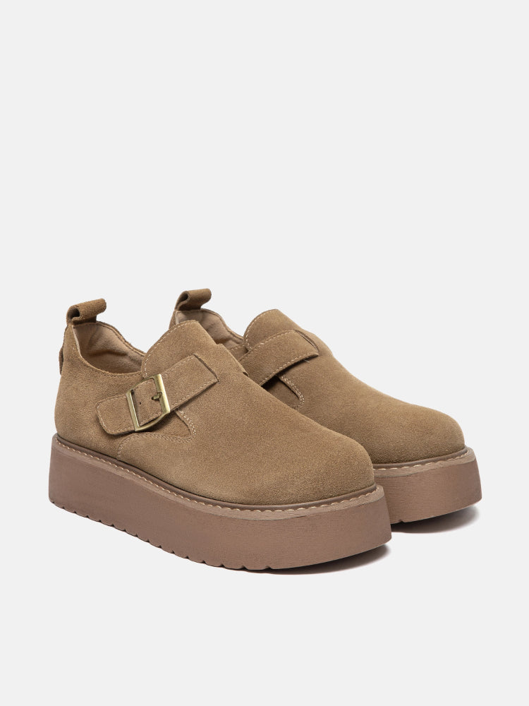 PAZZION, Bailey Suede Flatform Loafers, Khaki