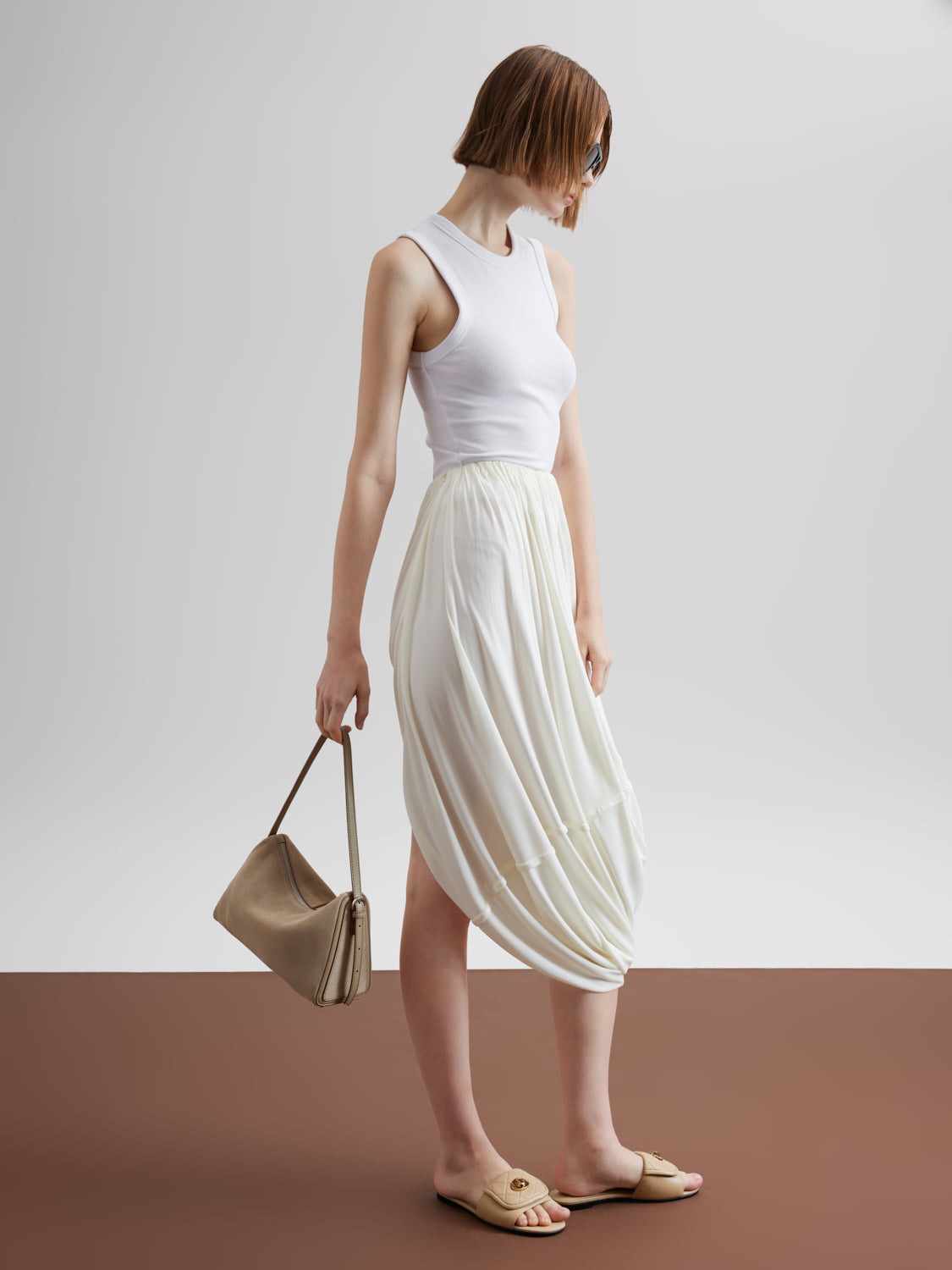 PAZZION, Bellarise Suede Shoulder Bag, Lightkhaki