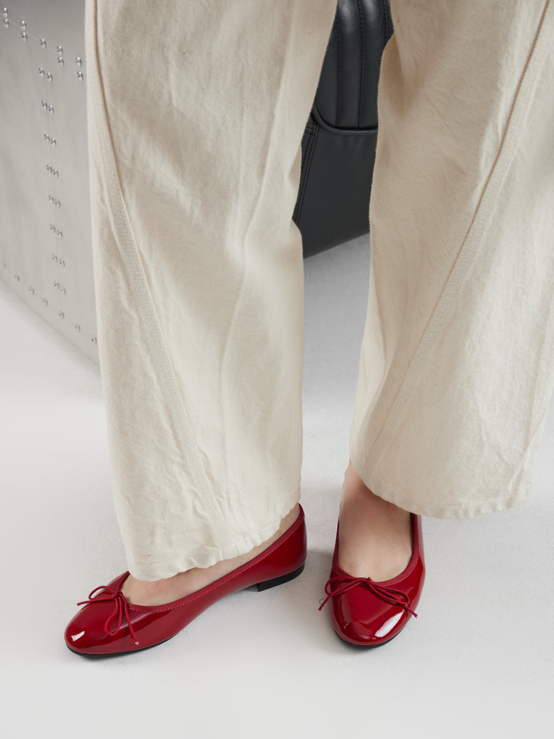 PAZZION, Belmara Bow-Tied Leather Ballet Flats, Red