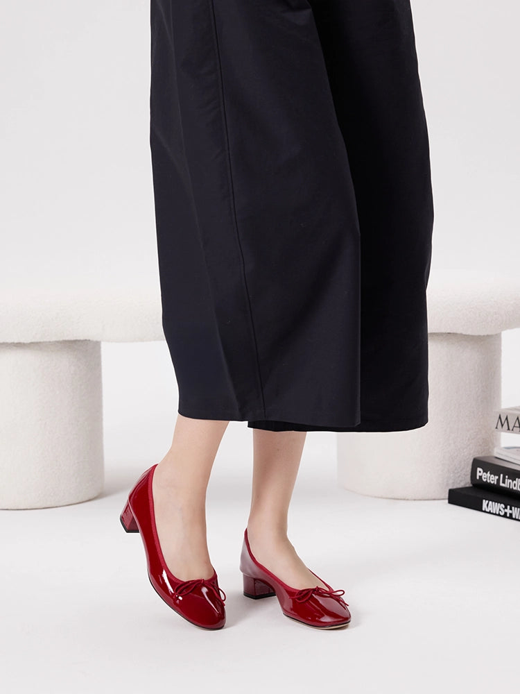 PAZZION, Belmara Bow-Tied Patent Leather Heels, Red