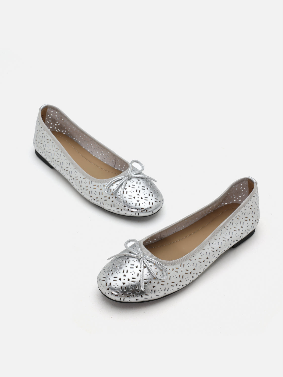 PAZZION, Bernadette Perforated Leather Flats, Silver
