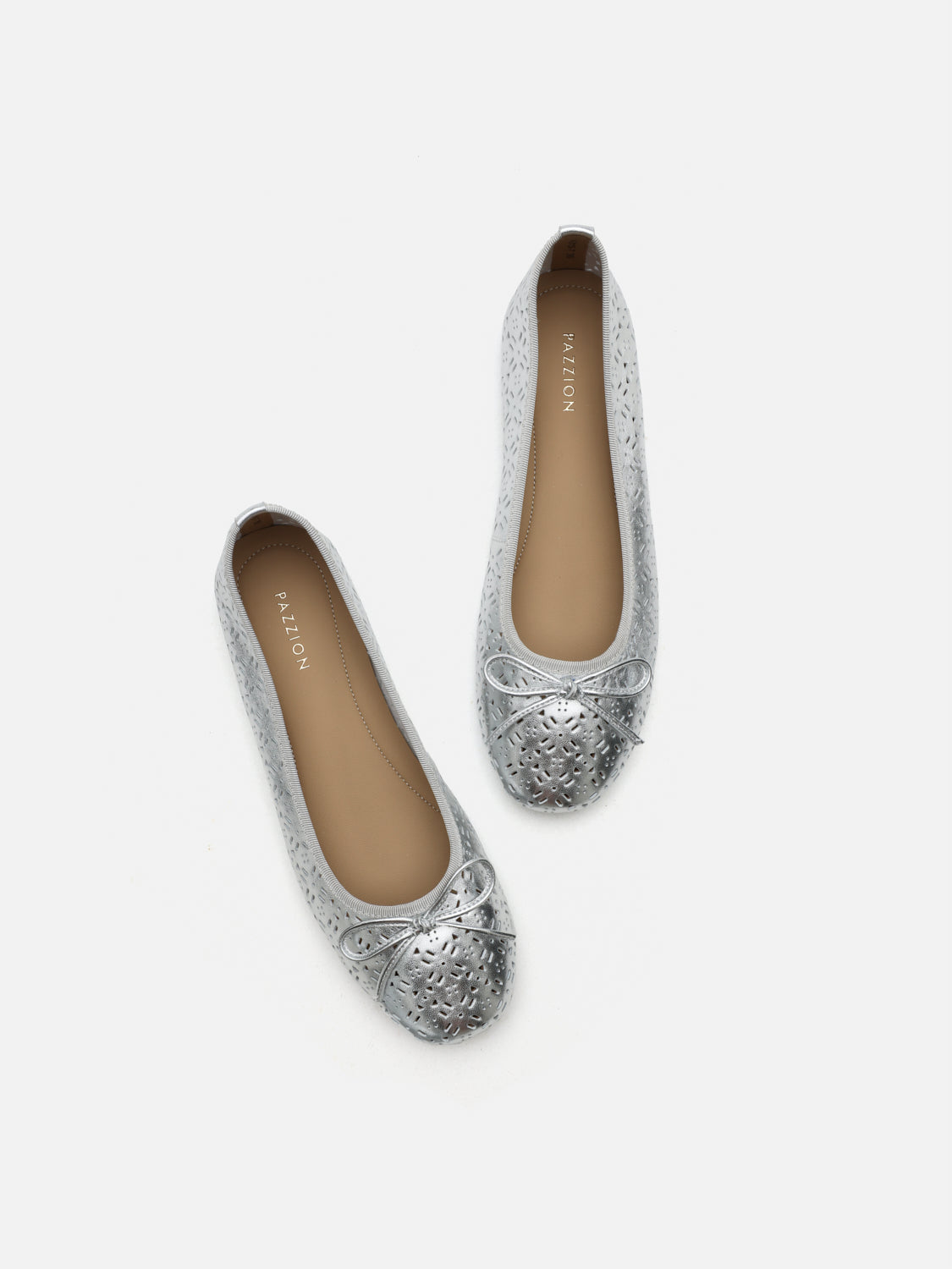 PAZZION, Bernadette Perforated Leather Flats, Silver