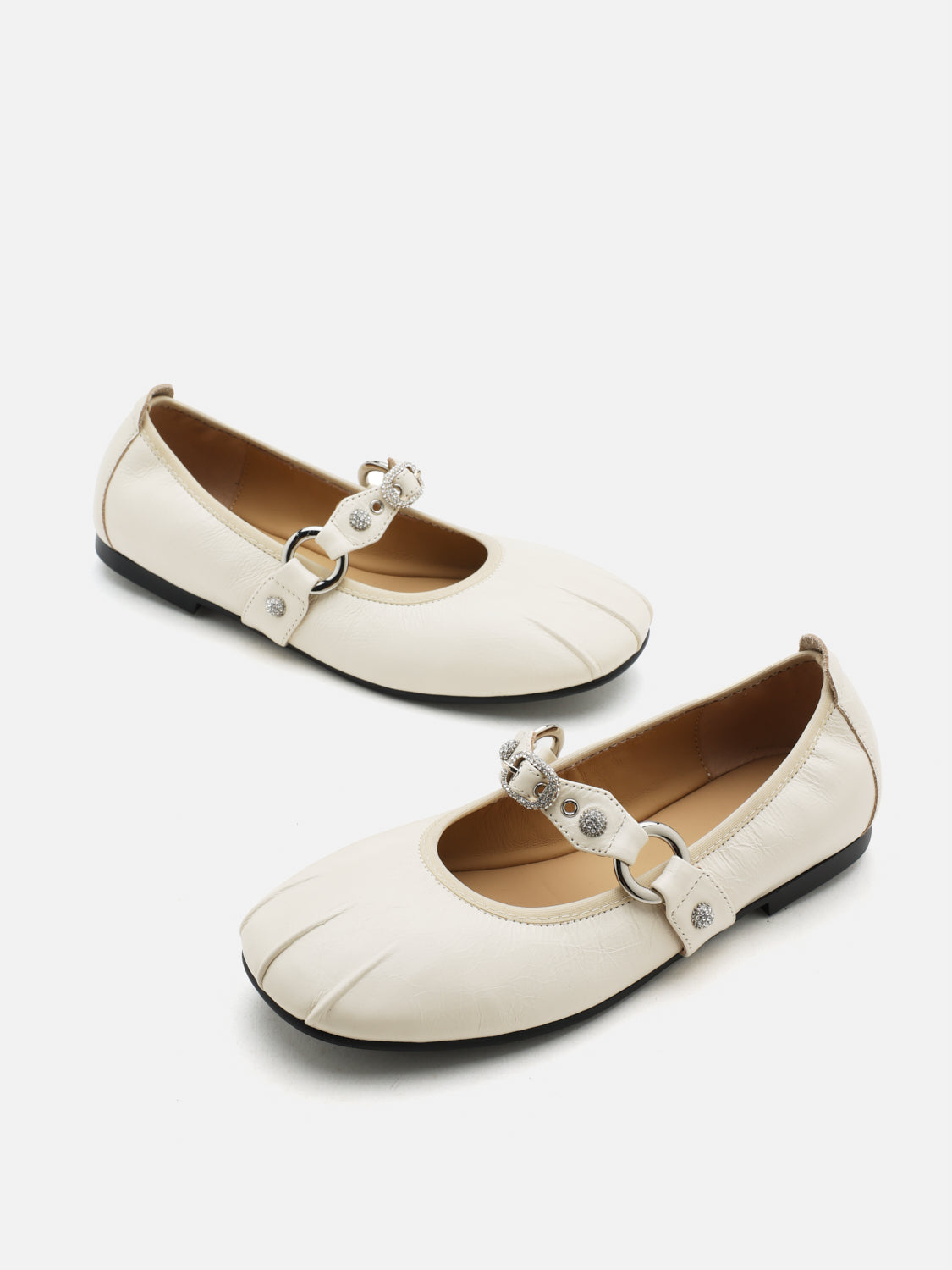 PAZZION, Bianca Stud and Buckle Leather Mary Janes, Beige