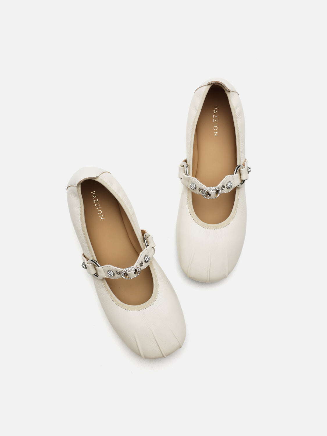 PAZZION, Bianca Stud and Buckle Leather Mary Janes, Beige