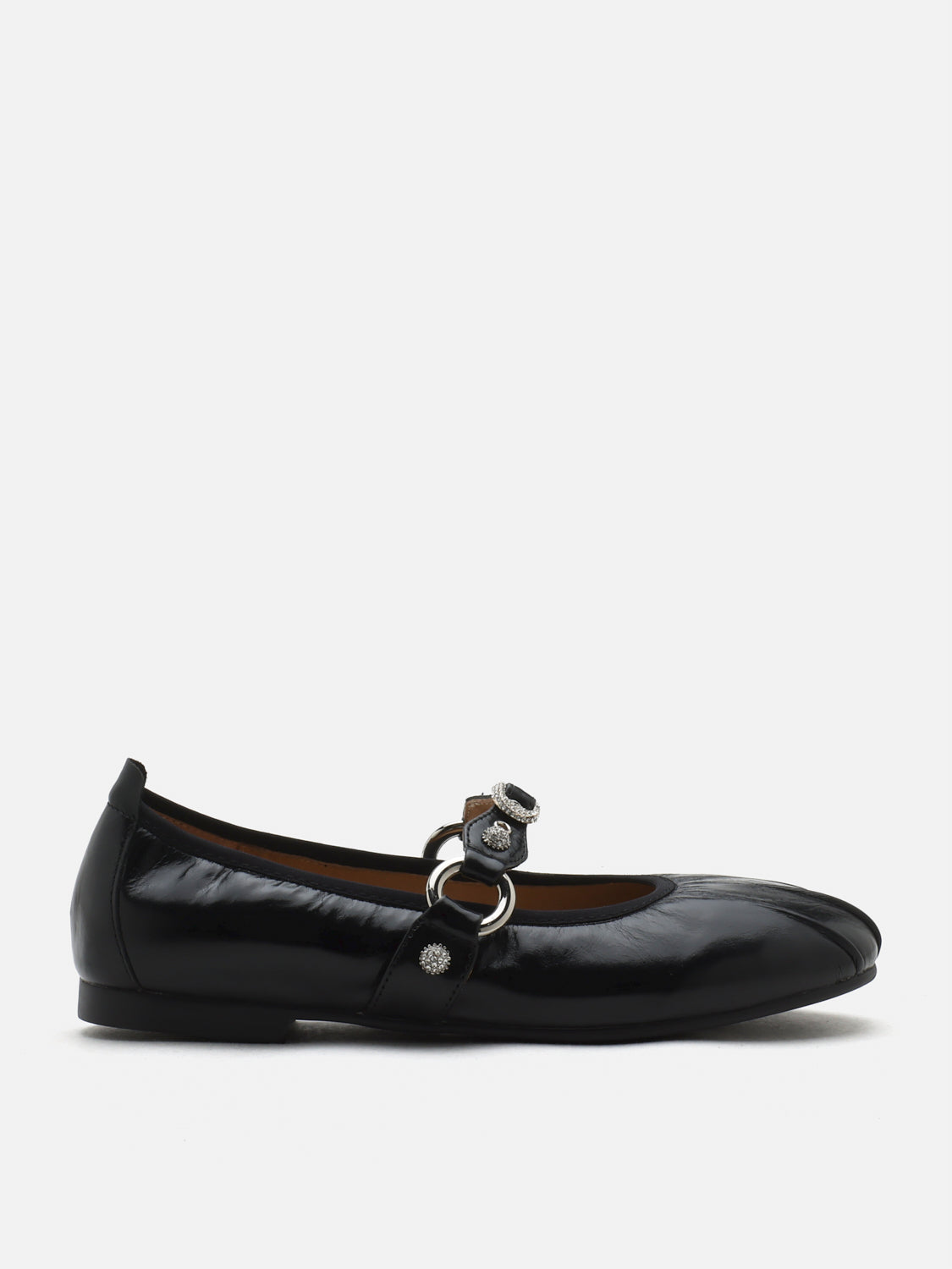PAZZION, Bianca Stud and Buckle Leather Mary Janes, Black