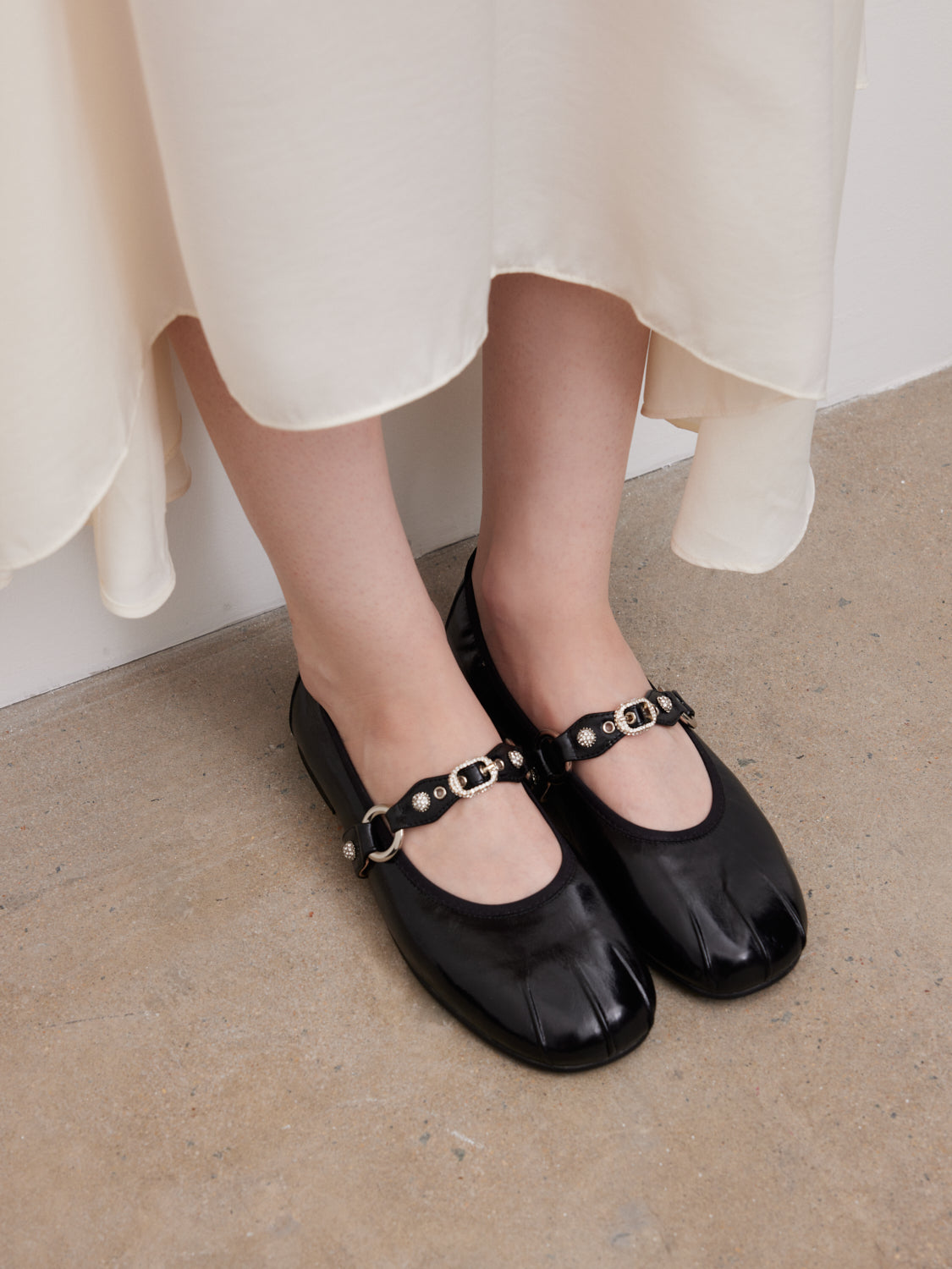 PAZZION, Bianca Stud and Buckle Leather Mary Janes, Black