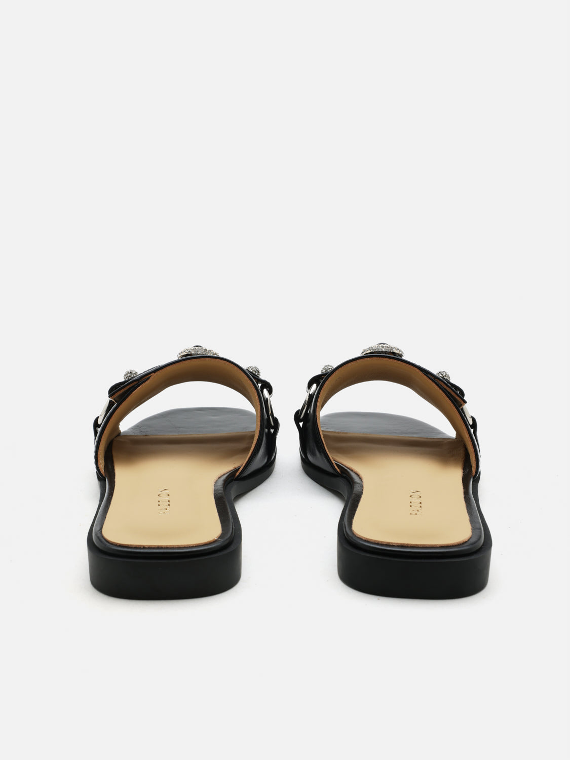PAZZION, Bianca Stud and Buckle Leather Slides, Black