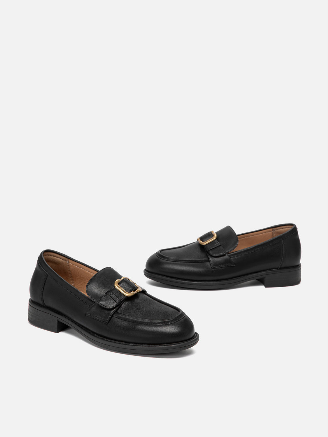 PAZZION, Billie Gold Buckle Loafers - Black, Black
