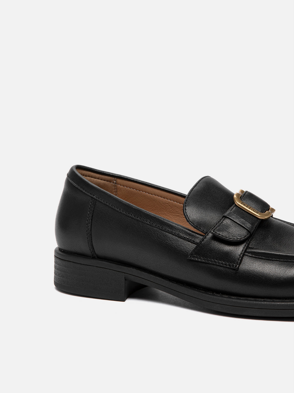 PAZZION, Billie Gold Buckle Loafers - Black, Black