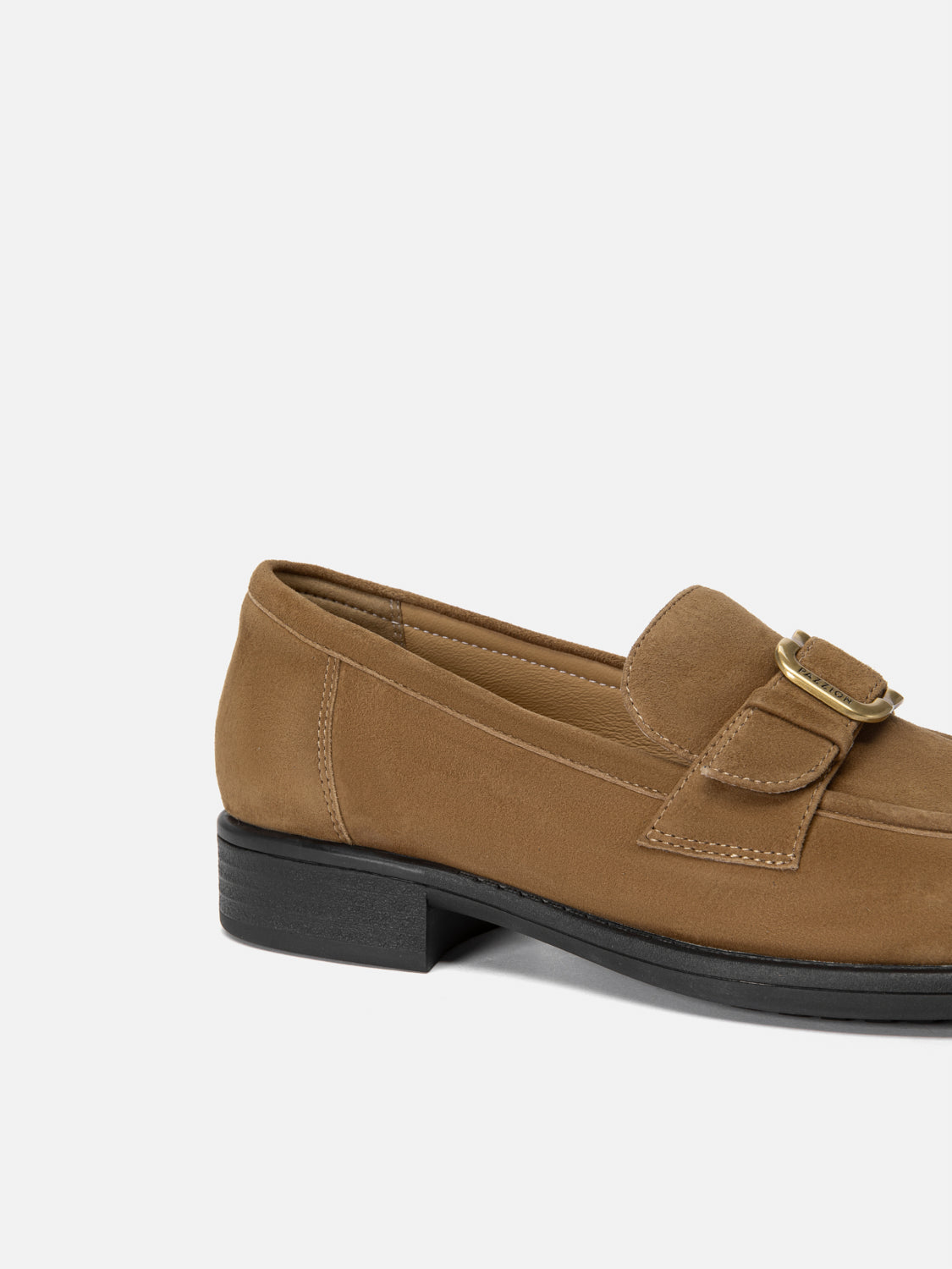 PAZZION, Billie Gold Buckle Loafers - Brown, Brown