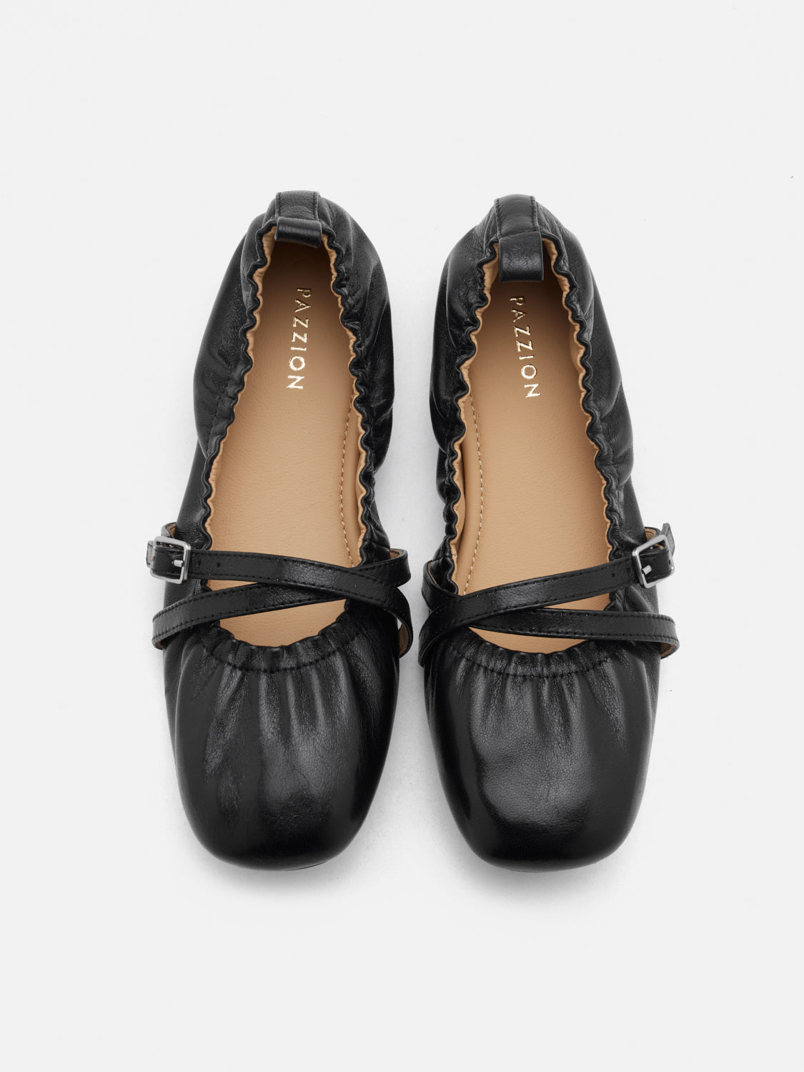 PAZZION, Bonnie Ruched Leather Flats, Black