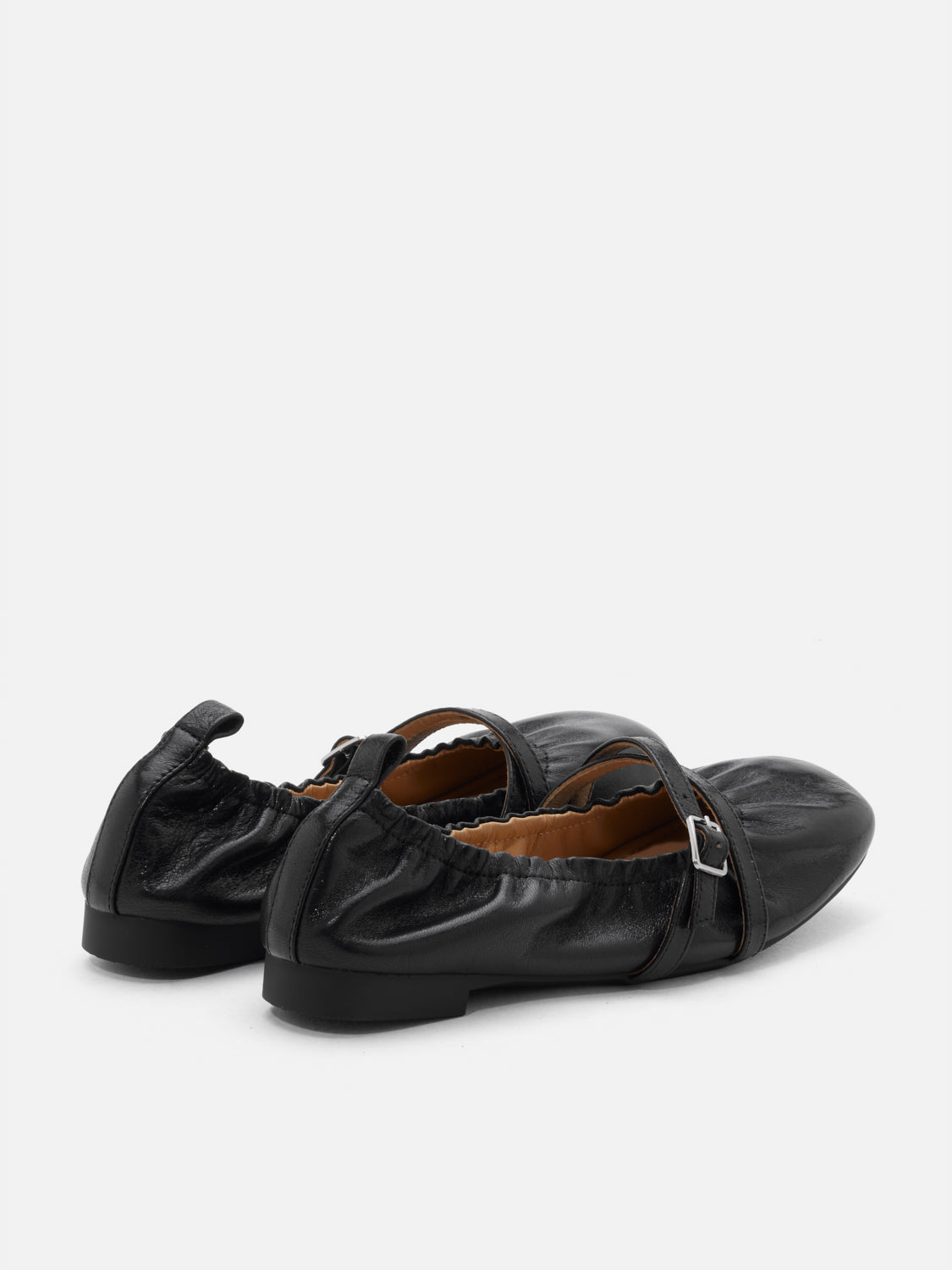 PAZZION, Bonnie Ruched Leather Flats, Black