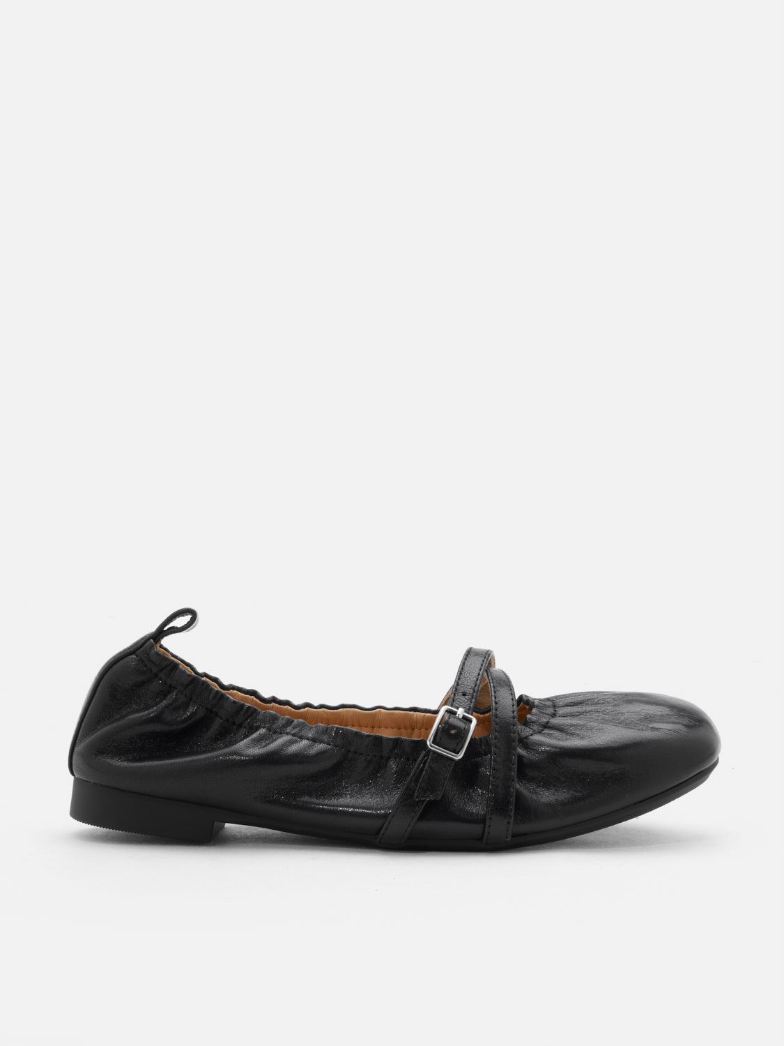 PAZZION, Bonnie Ruched Leather Flats, Black