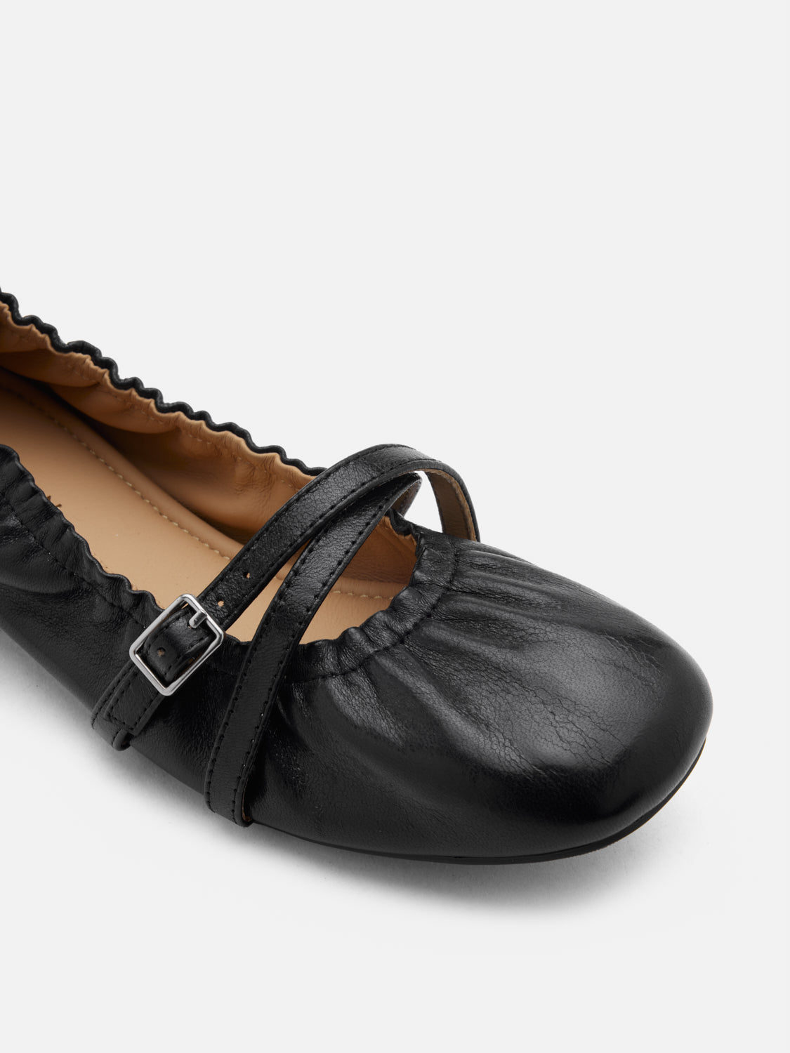 PAZZION, Bonnie Ruched Leather Flats, Black