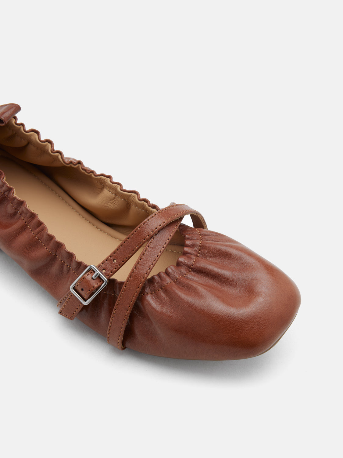 PAZZION, Bonnie Ruched Leather Flats, Brown