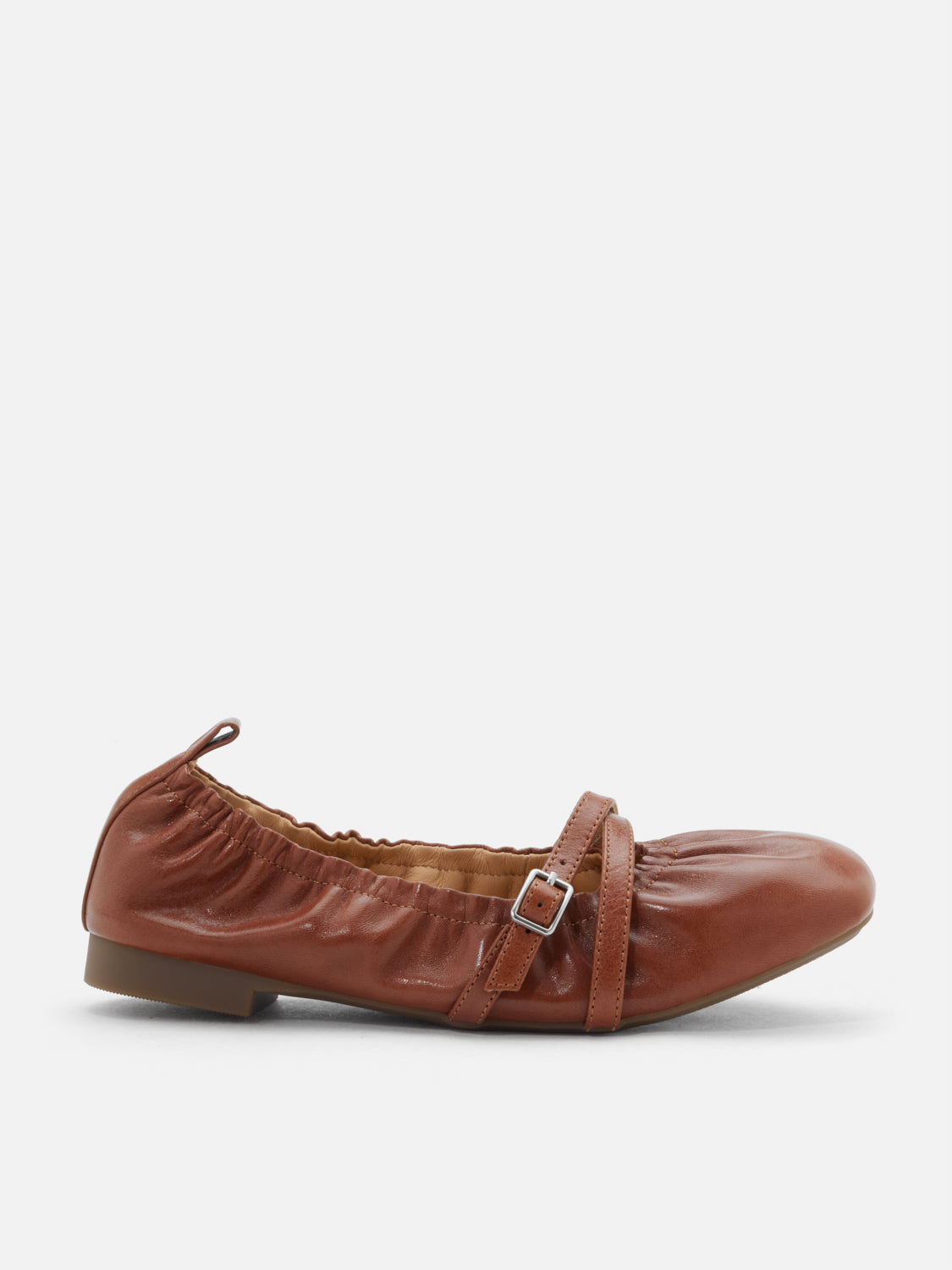 PAZZION, Bonnie Ruched Leather Flats, Brown