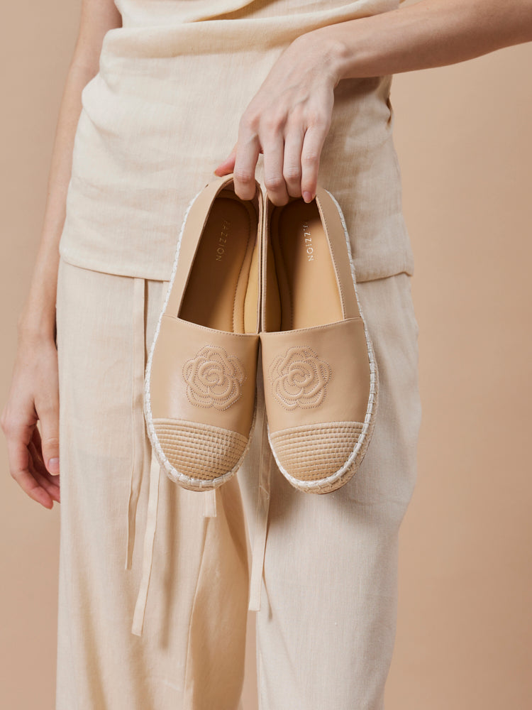PAZZION, Brea.O Embossed Espadrille Flats, Almond