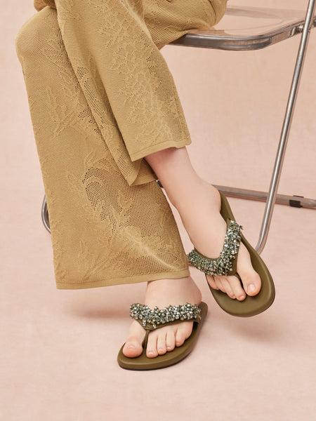 Brynn Beaded V Strap Thong Sandals