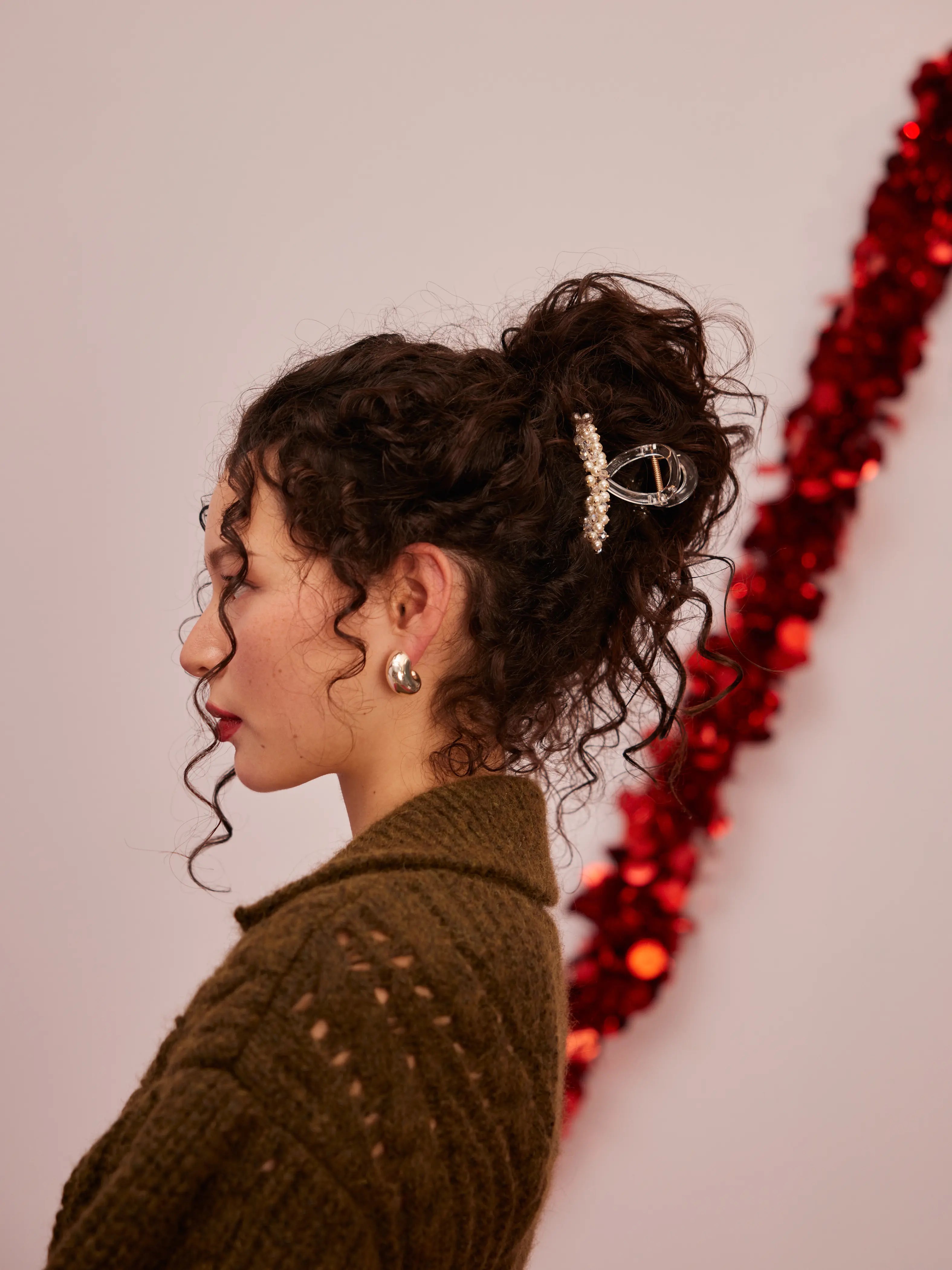 PAZZION, Cady Pearls Claw Clip, Beige