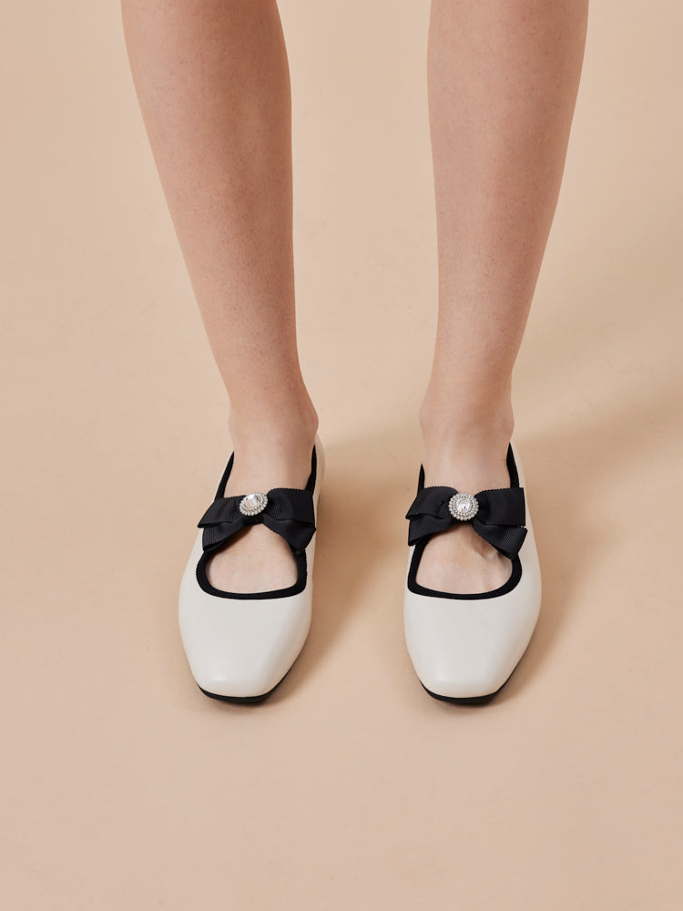 PAZZION, Camilla Diamante Bow Flats, Beige